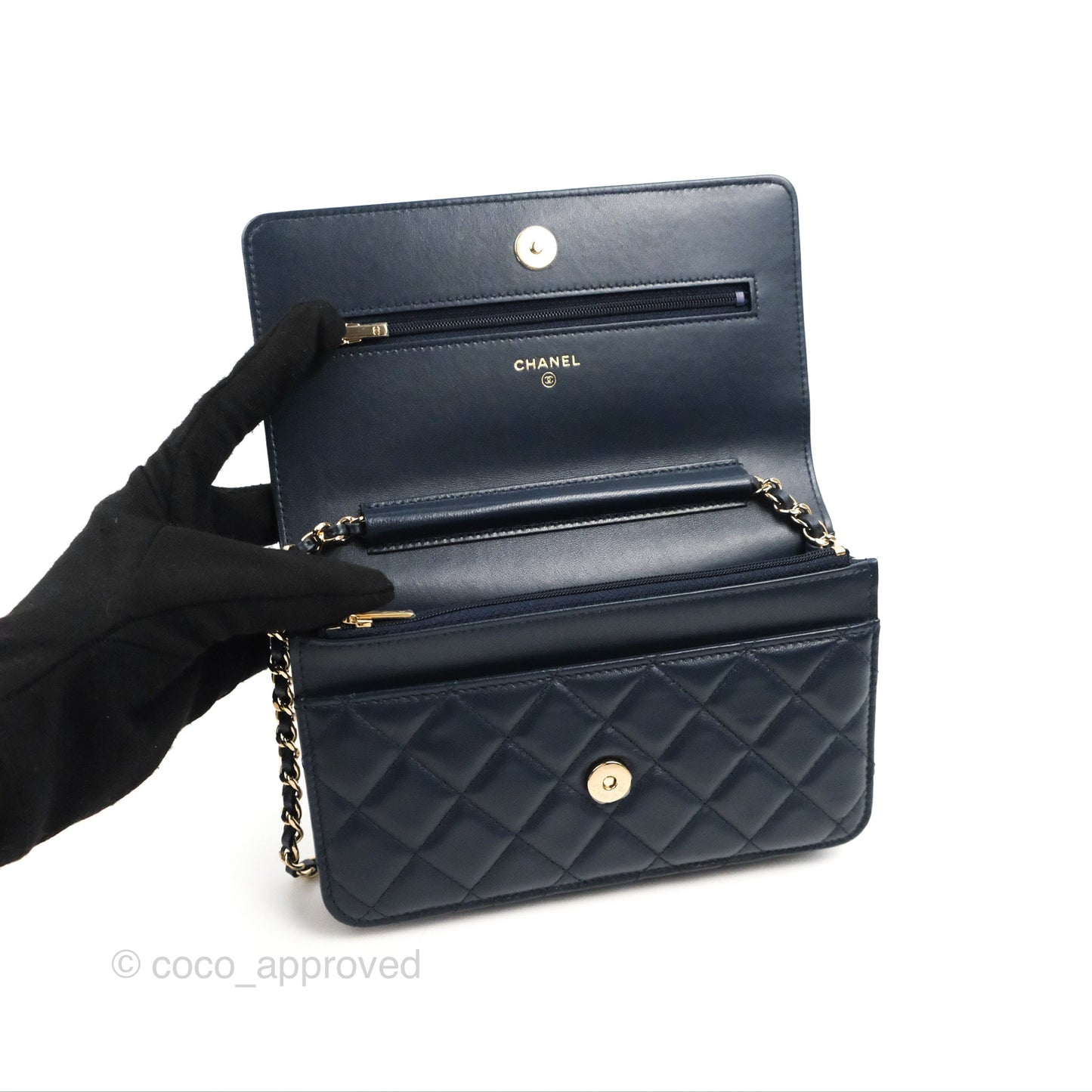 Chanel Quilted Classic Wallet on Chain WOC Navy Lambskin Gold Hardware