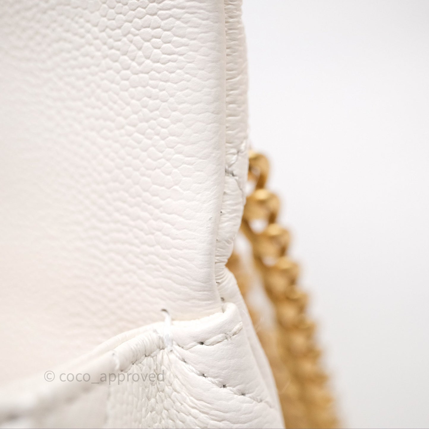Chanel Mini Flap Bag Heart Adjustable Chain White Caviar Aged Gold Hardware