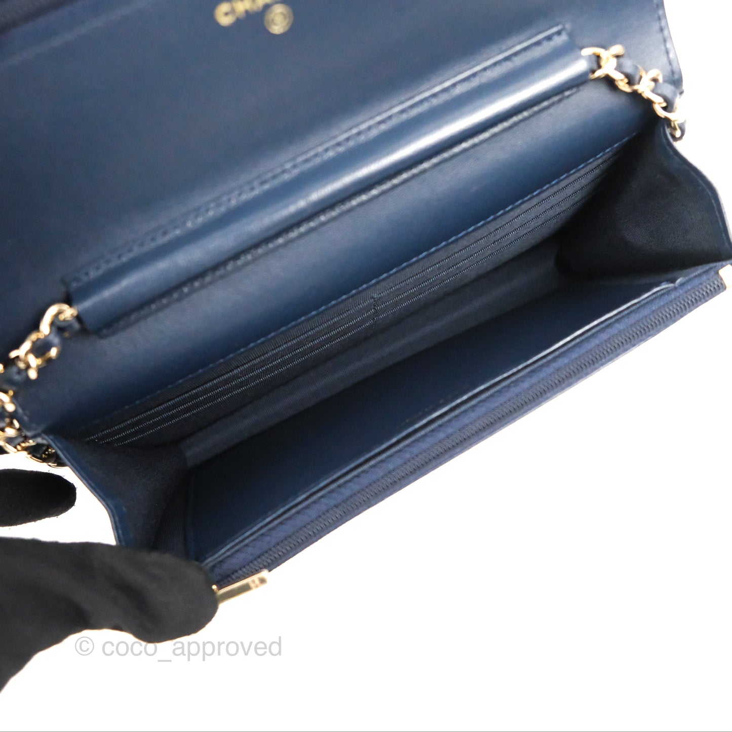 Chanel Quilted Classic Wallet on Chain WOC Navy Lambskin Gold Hardware