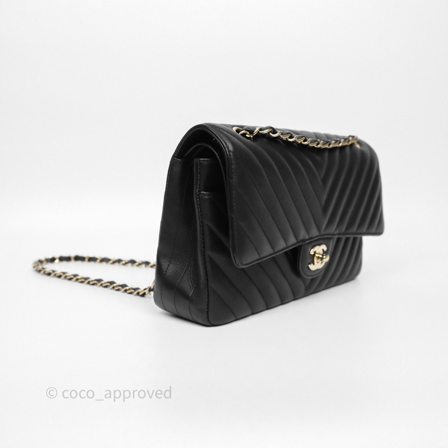 Chanel Classic M/L Medium Flap Chevron Black Caviar Gold Hardware