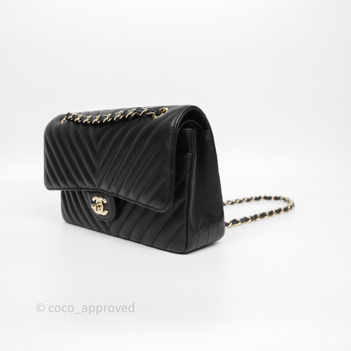 Chanel Classic M/L Medium Flap Chevron Black Caviar Gold Hardware