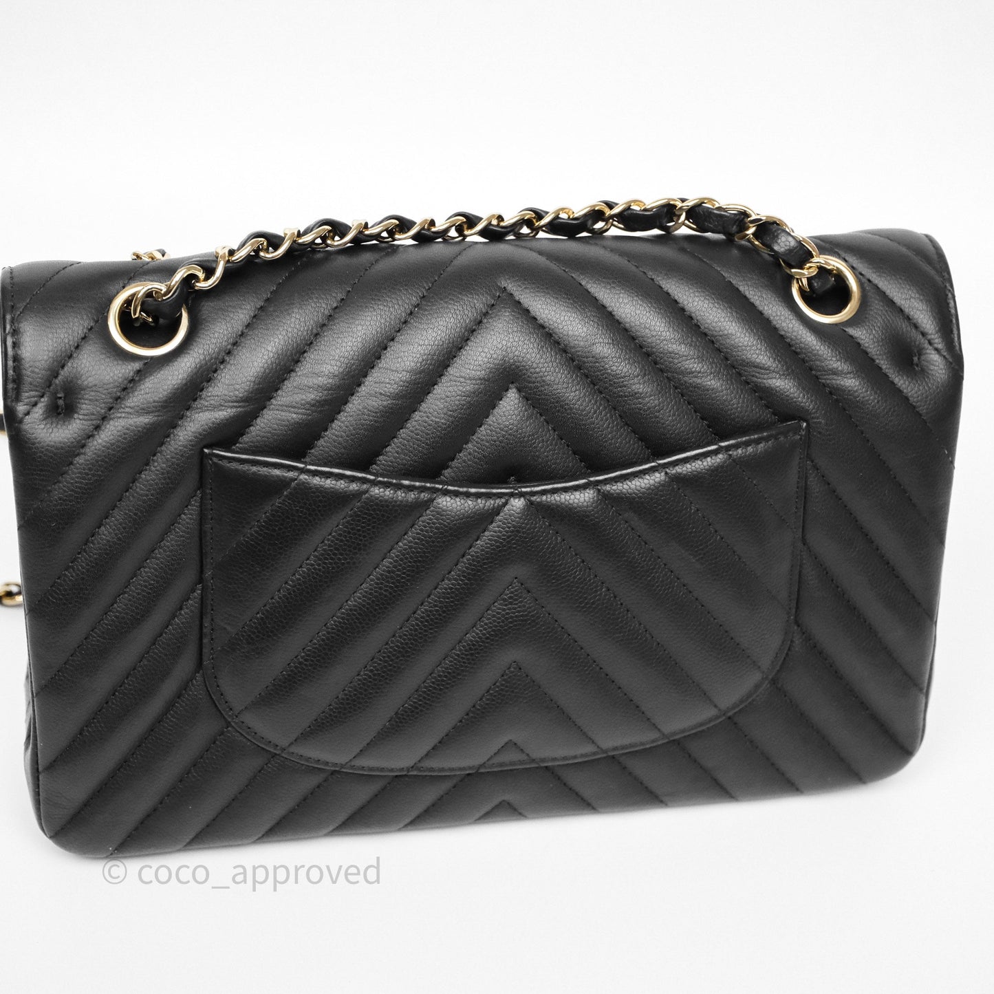 Chanel Classic M/L Medium Flap Chevron Black Caviar Gold Hardware