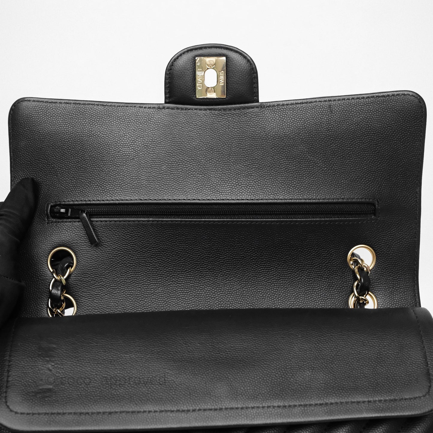 Chanel Classic M/L Medium Flap Chevron Black Caviar Gold Hardware