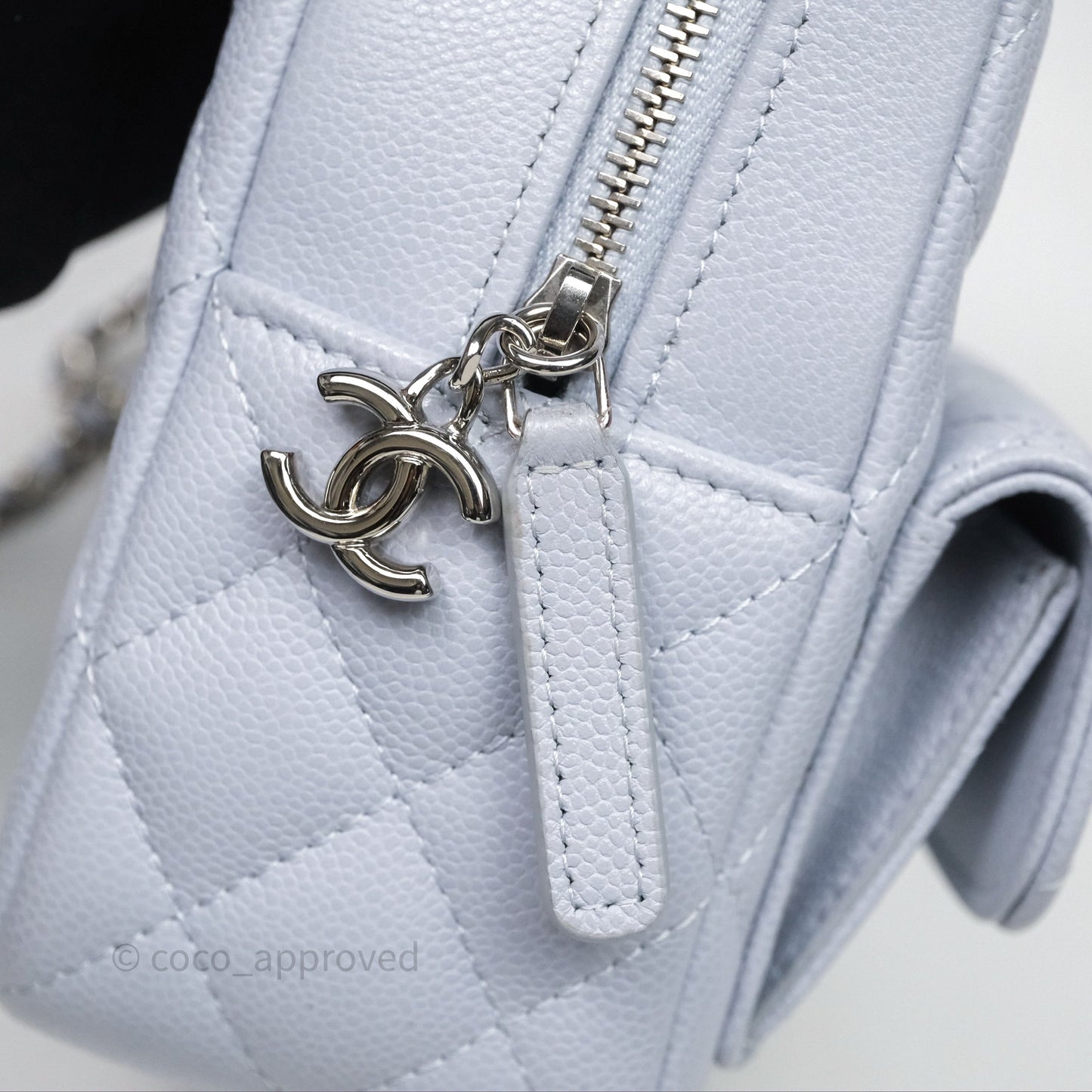 Chanel Classic Mini Backpack Light Blue Grey Caviar Silver Hardware