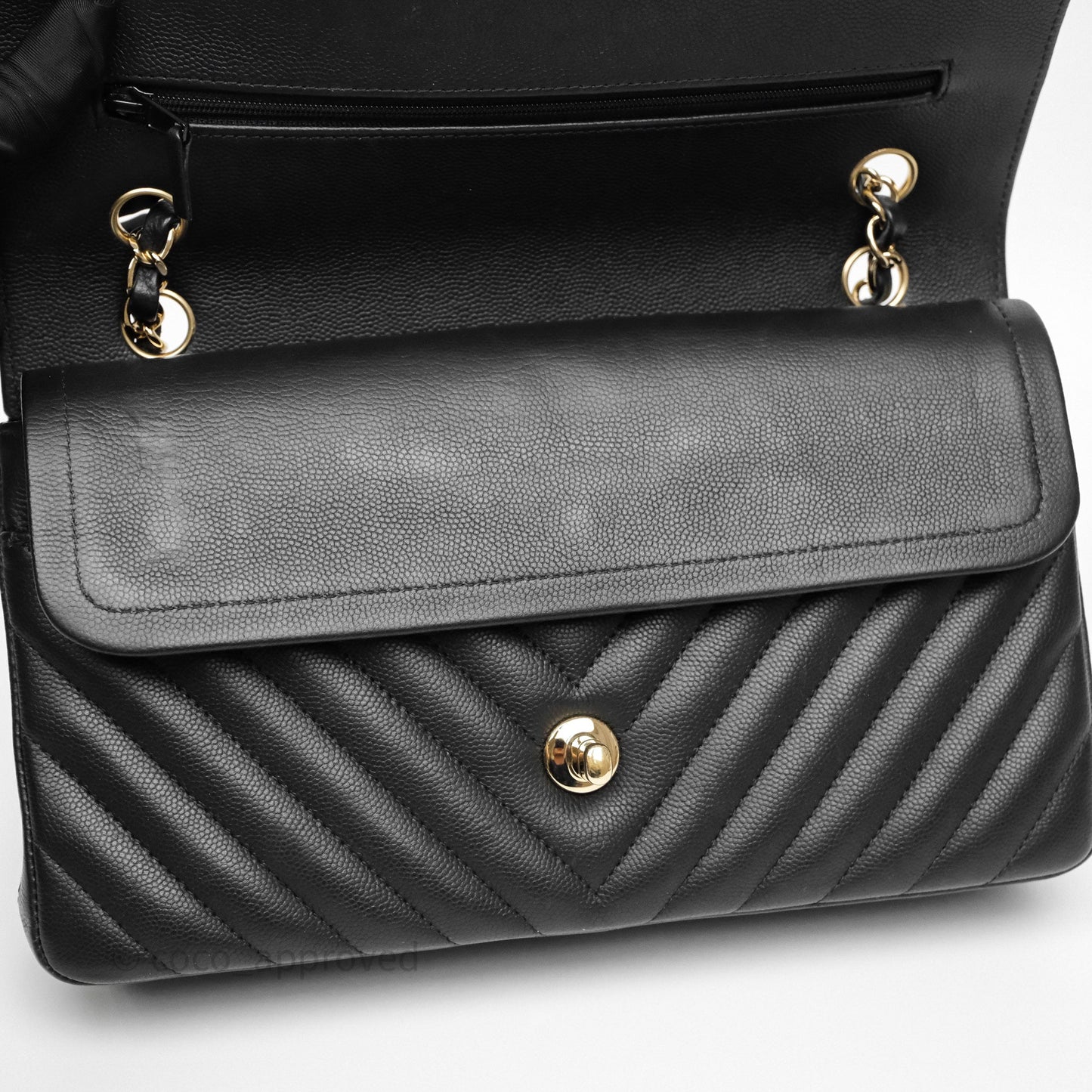 Chanel Classic M/L Medium Flap Chevron Black Caviar Gold Hardware