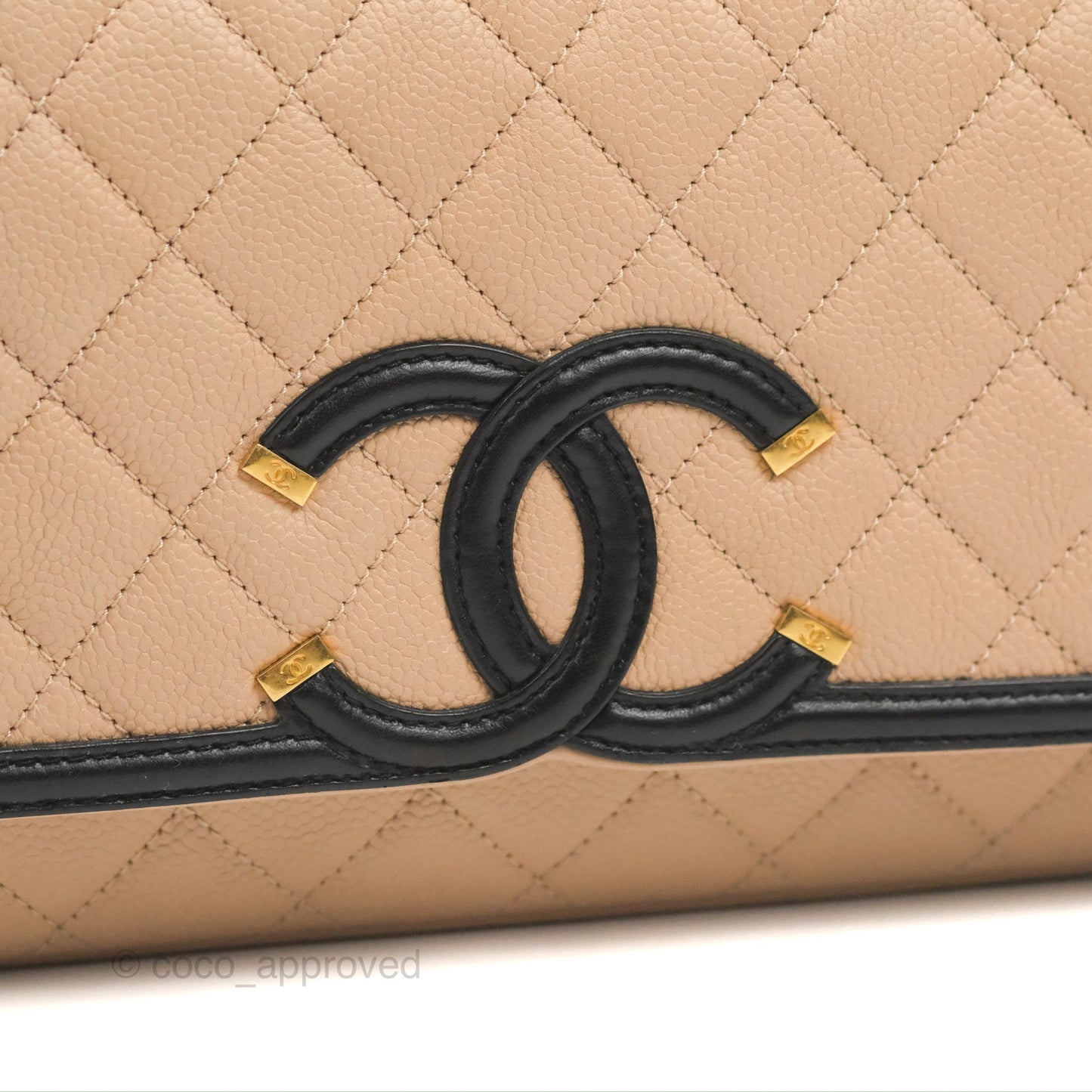Chanel Quilted Medium CC Filigree Flap Beige Black Caviar