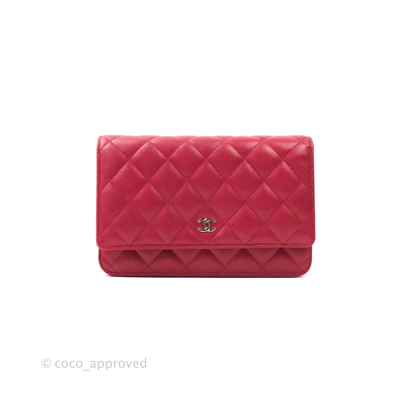 Chanel Quilted Wallet on Chain WOC Cherry Red Caviar Silver Hardware 18B