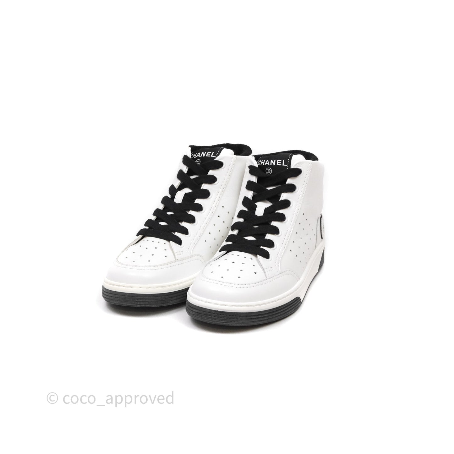 Chanel Logo Sneakers White Calfskin Size 37