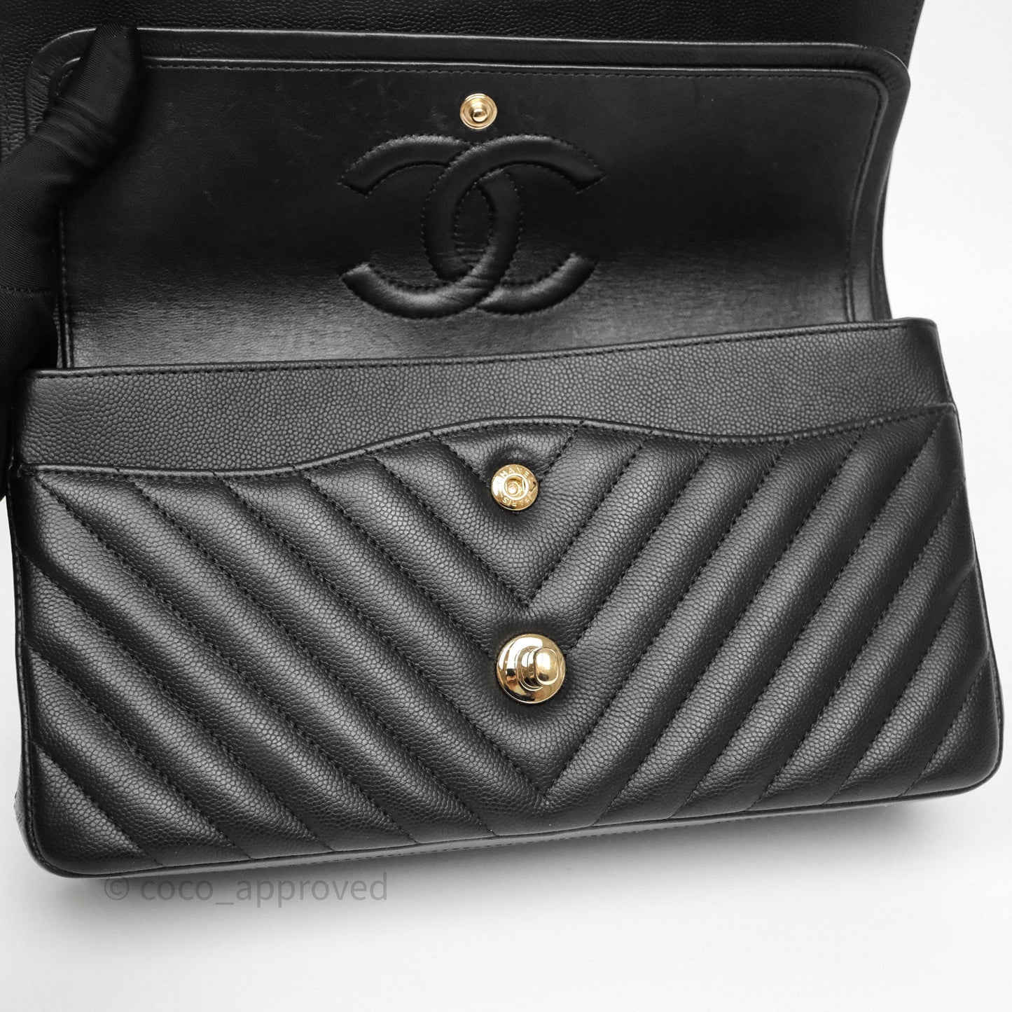 Chanel Classic M/L Medium Flap Chevron Black Caviar Gold Hardware