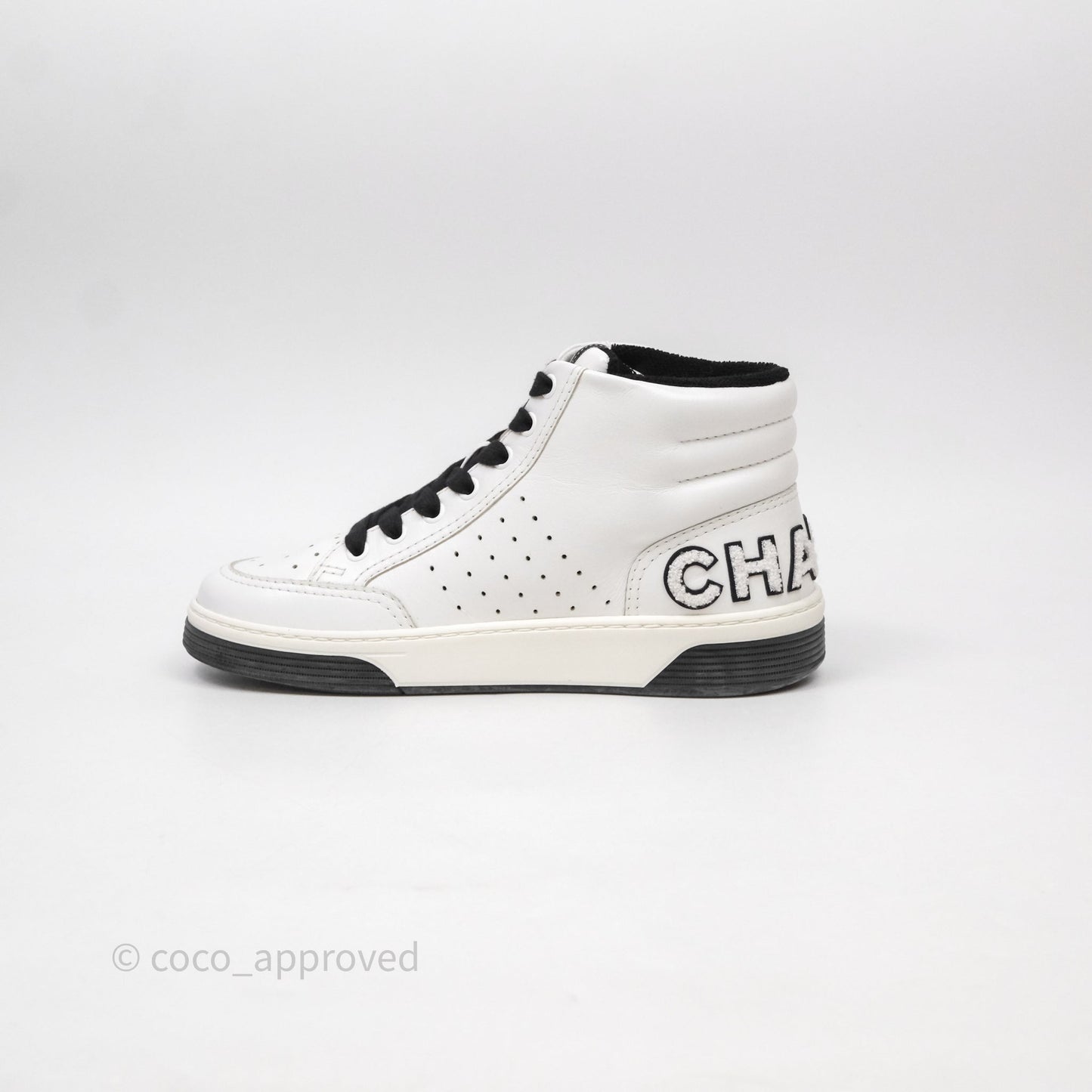 Chanel Logo Sneakers White Calfskin Size 37