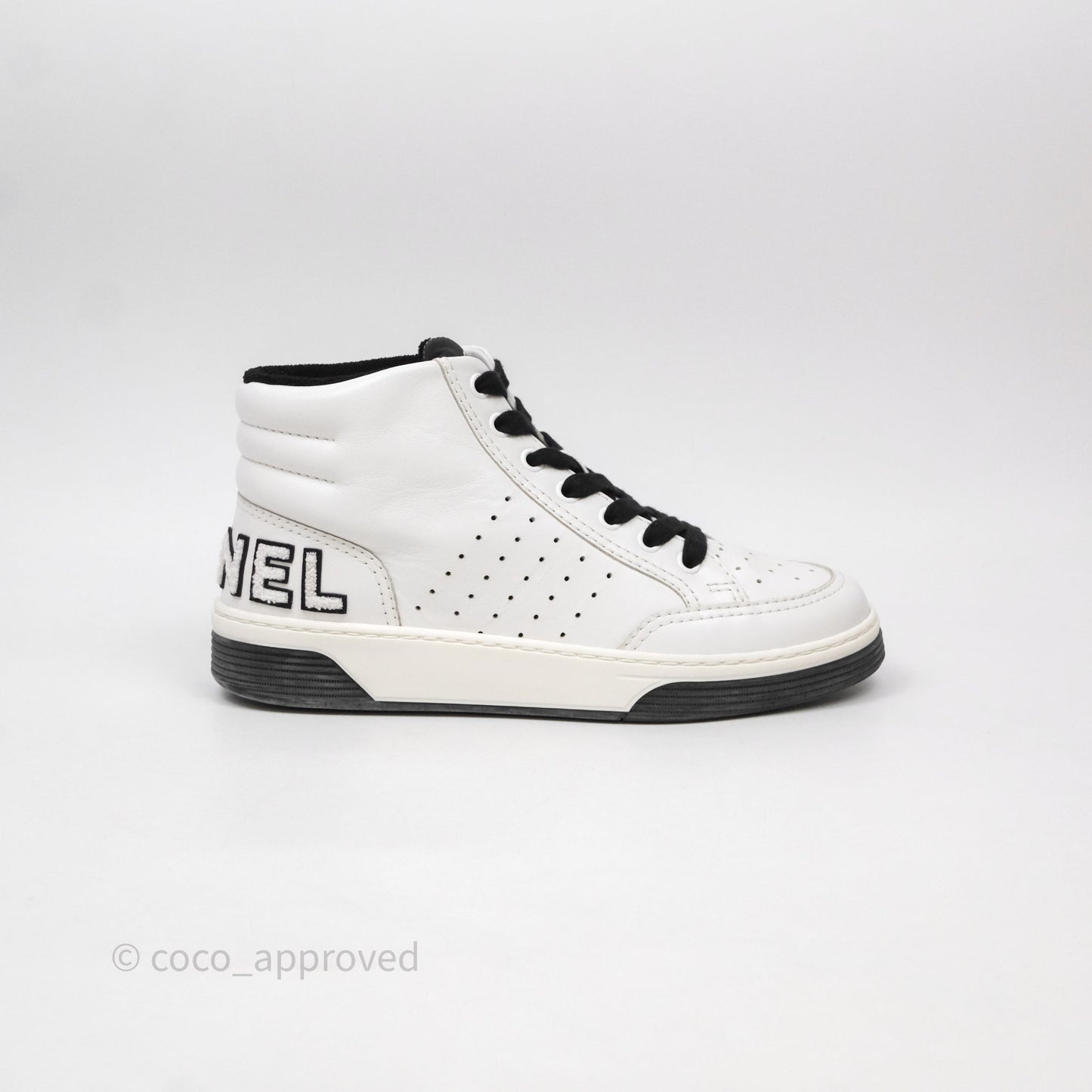 Chanel Logo Sneakers White Calfskin Size 37