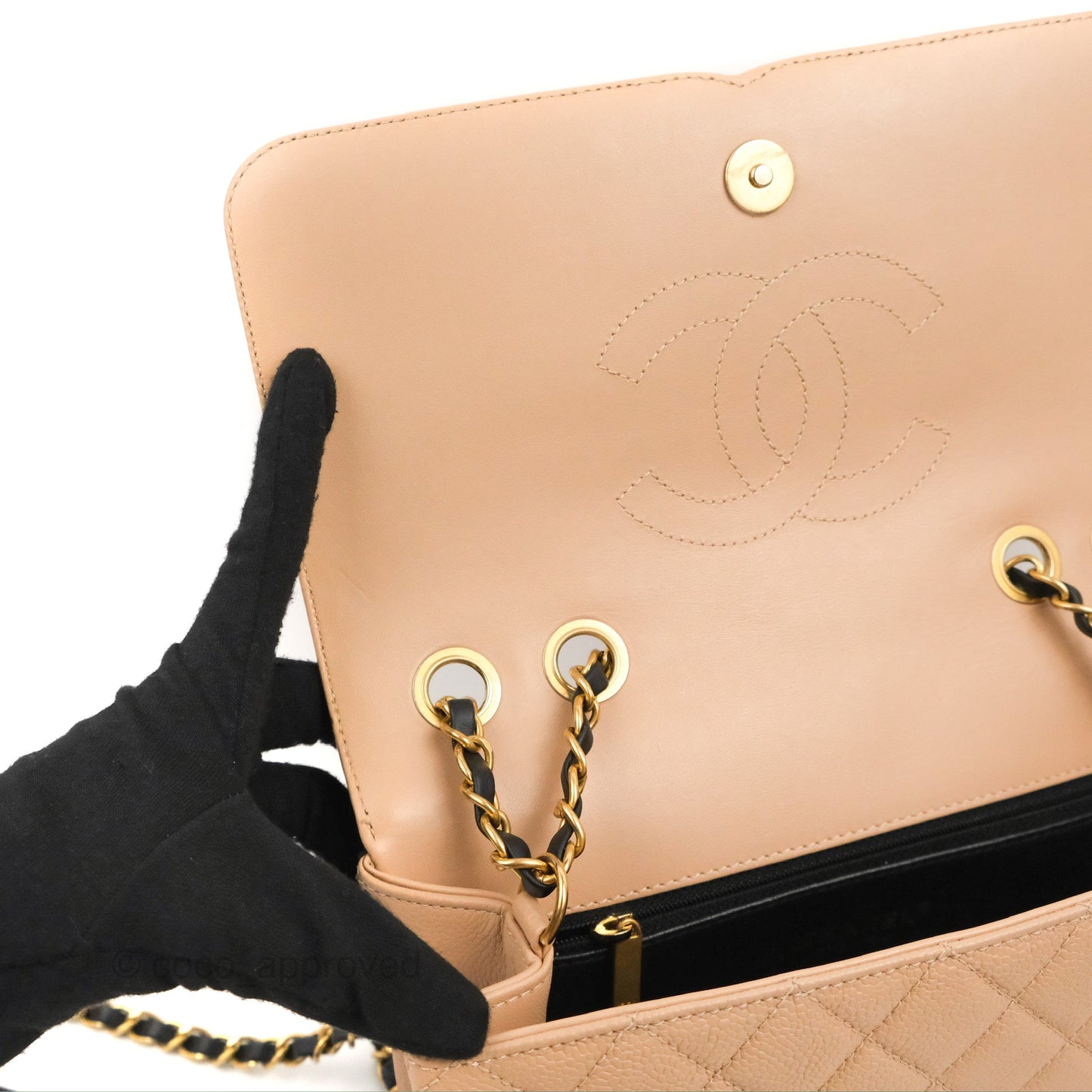 Chanel Quilted Medium CC Filigree Flap Beige Black Caviar