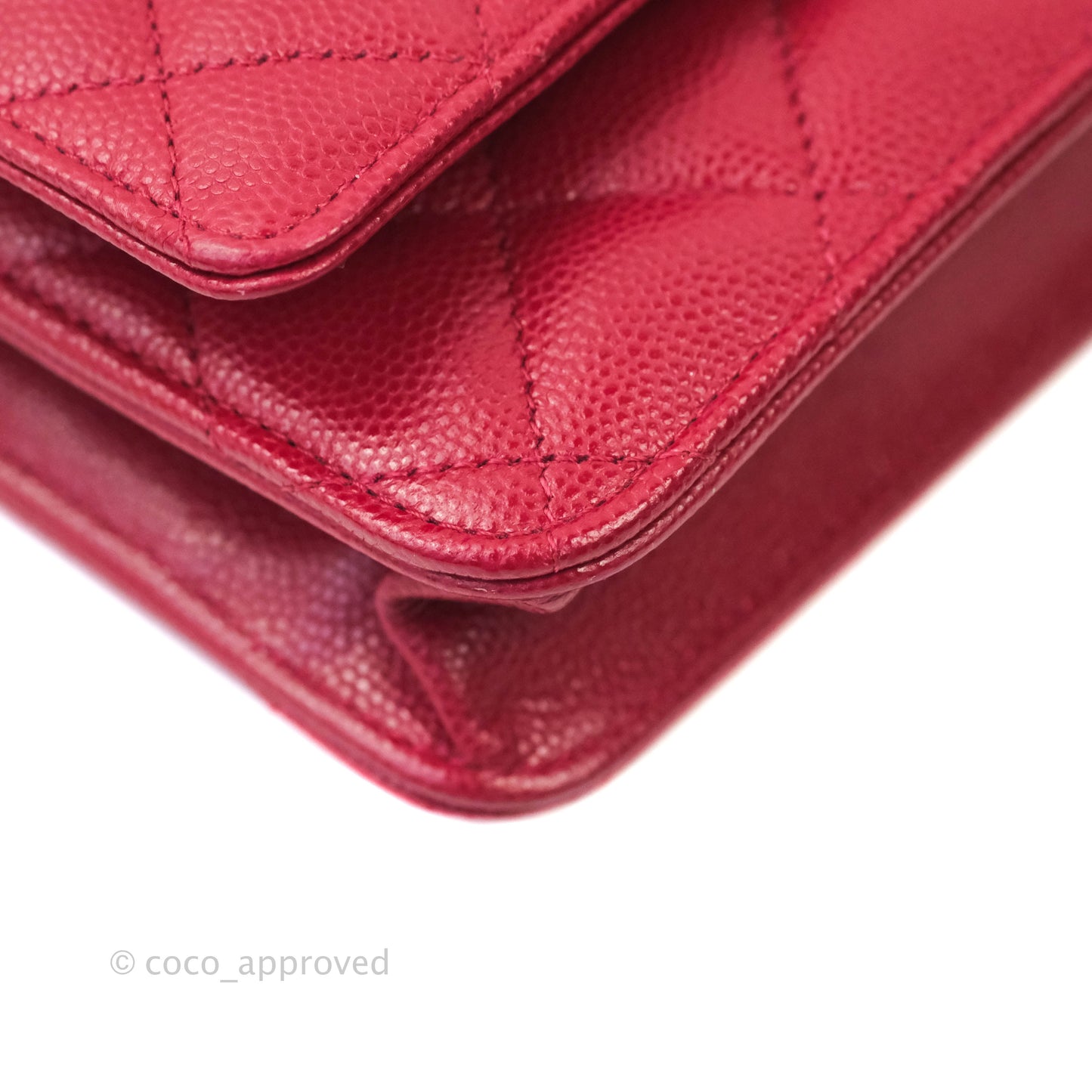 Chanel Quilted Wallet on Chain WOC Cherry Red Caviar Silver Hardware 18B