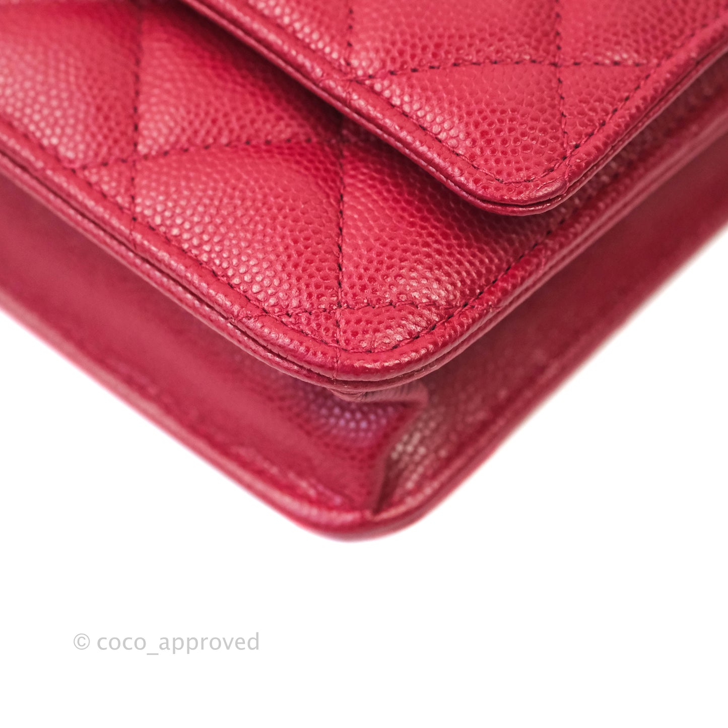 Chanel Quilted Wallet on Chain WOC Cherry Red Caviar Silver Hardware 18B