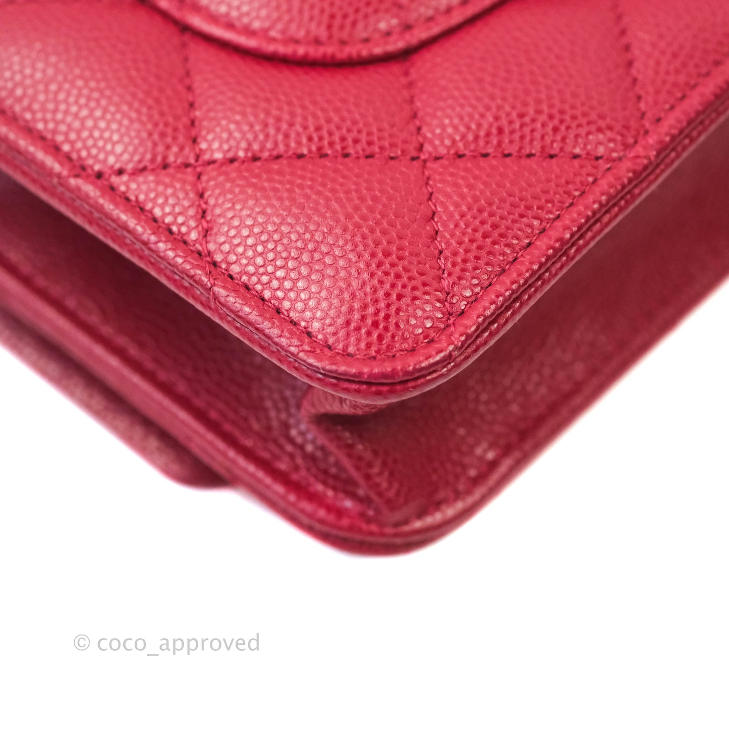 Chanel Quilted Wallet on Chain WOC Cherry Red Caviar Silver Hardware 18B
