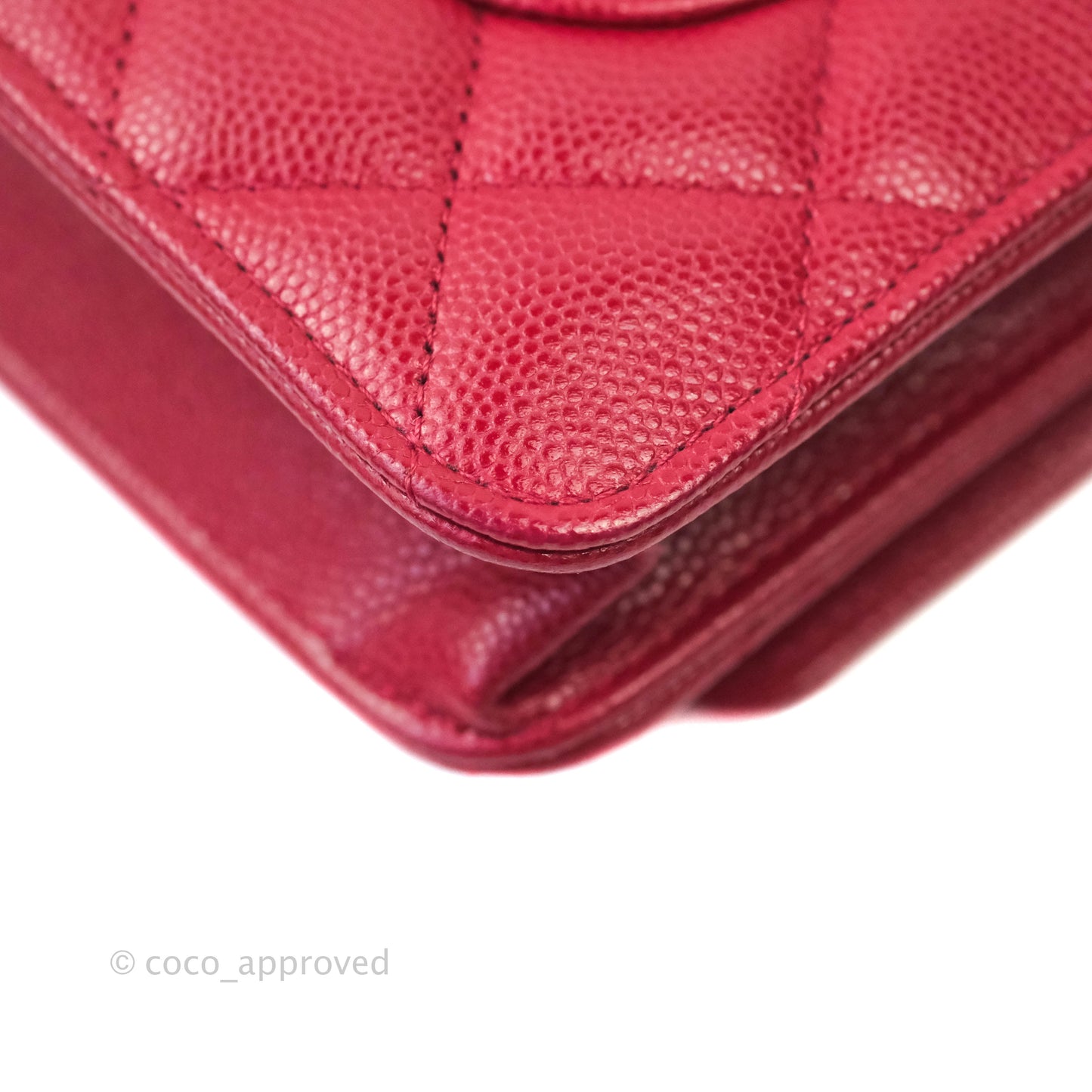 Chanel Quilted Wallet on Chain WOC Cherry Red Caviar Silver Hardware 18B