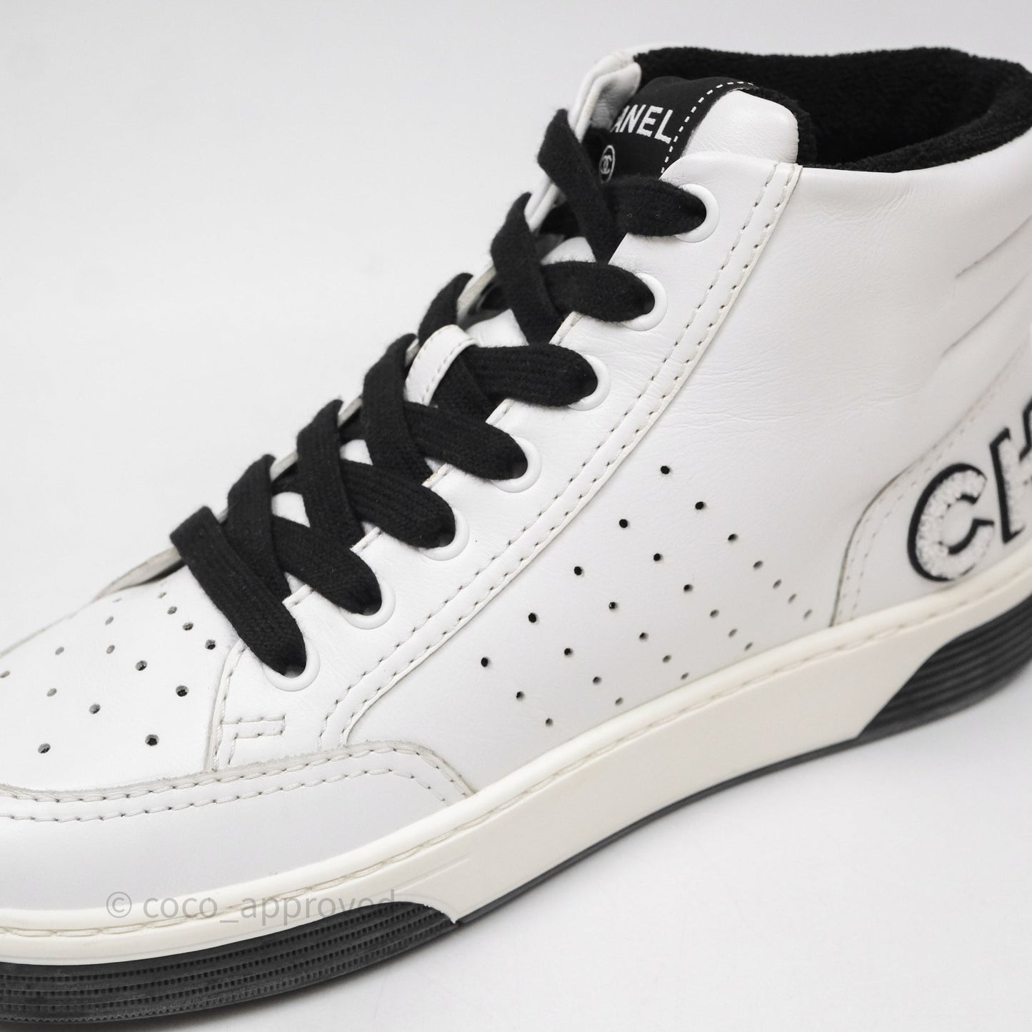 Chanel Logo Sneakers White Calfskin Size 37