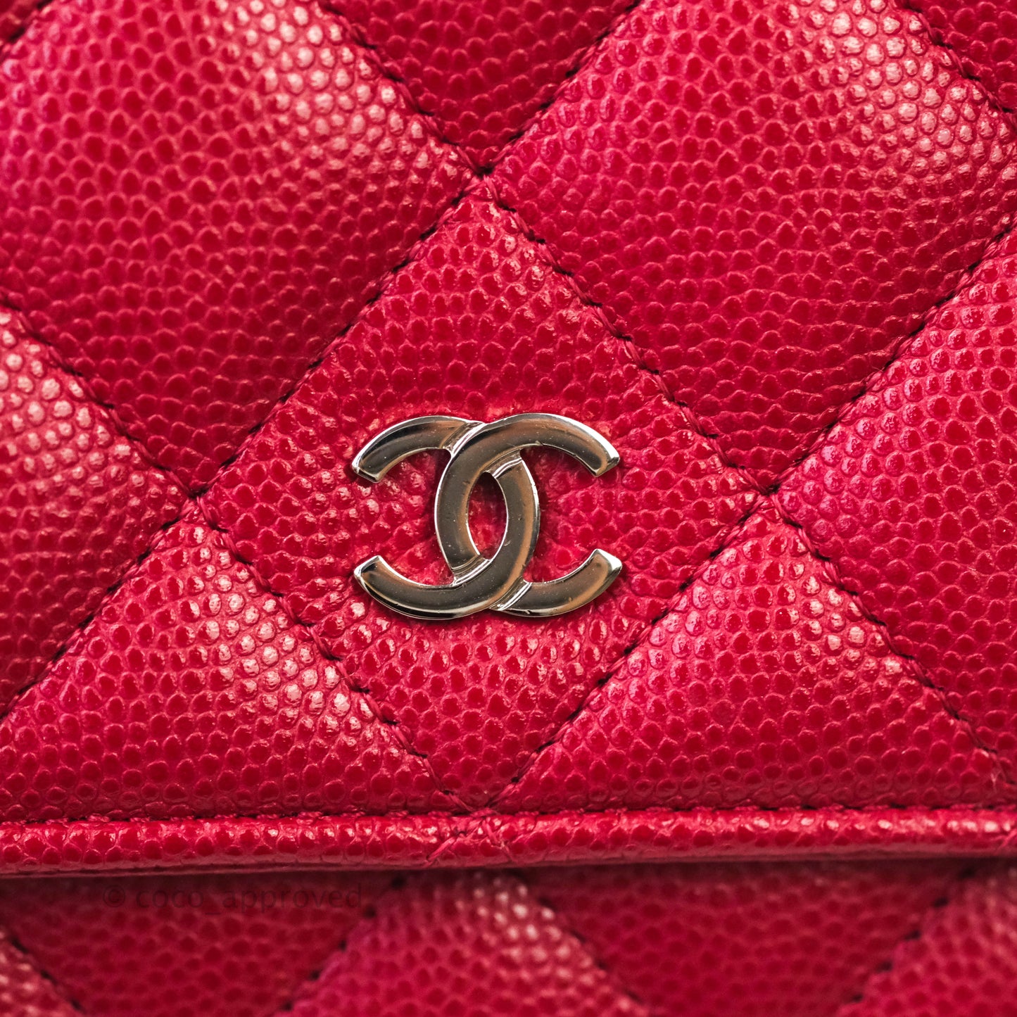 Chanel Quilted Wallet on Chain WOC Cherry Red Caviar Silver Hardware 18B
