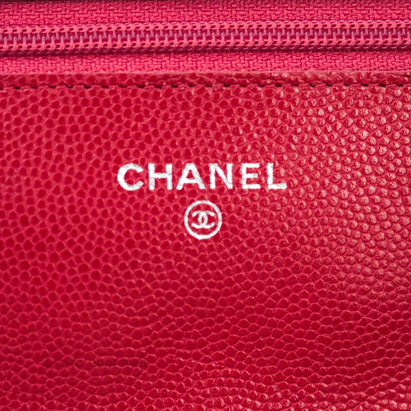 Chanel Quilted Wallet on Chain WOC Cherry Red Caviar Silver Hardware 18B