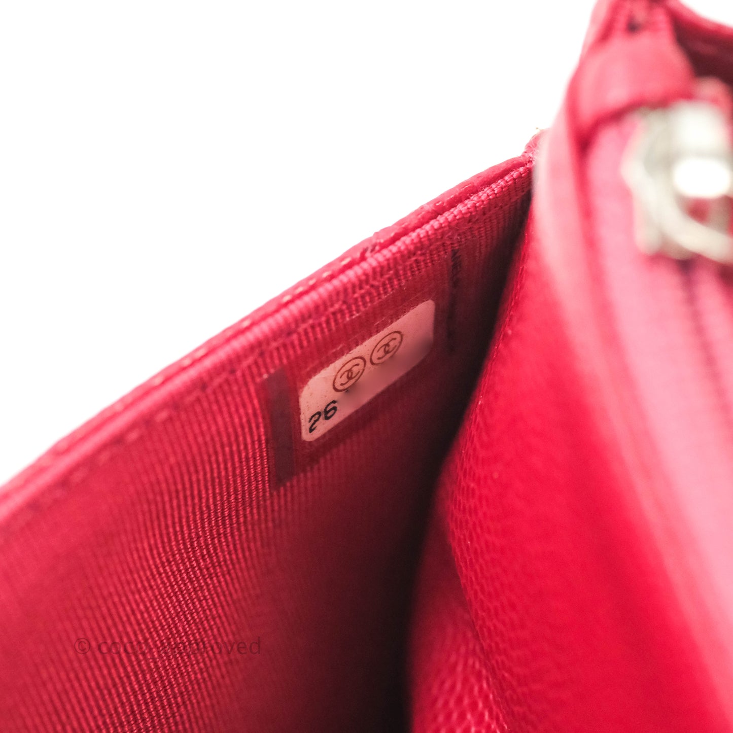 Chanel Quilted Wallet on Chain WOC Cherry Red Caviar Silver Hardware 18B
