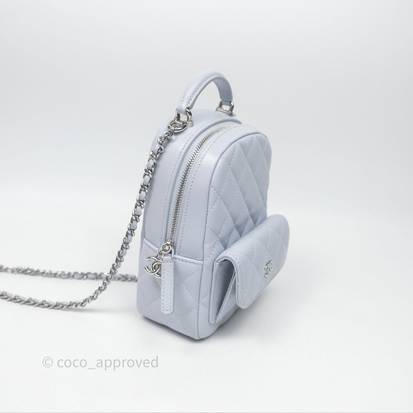 Chanel Classic Mini Backpack Light Blue Grey Caviar Silver Hardware