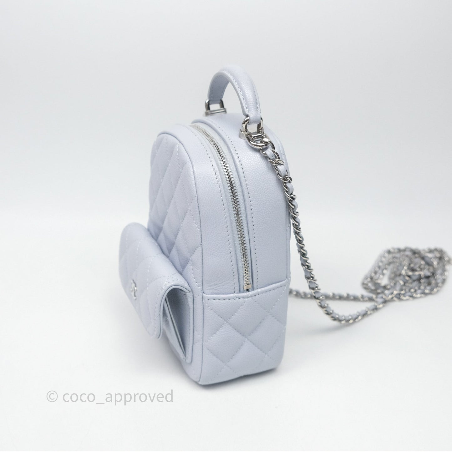 Chanel Classic Mini Backpack Light Blue Grey Caviar Silver Hardware