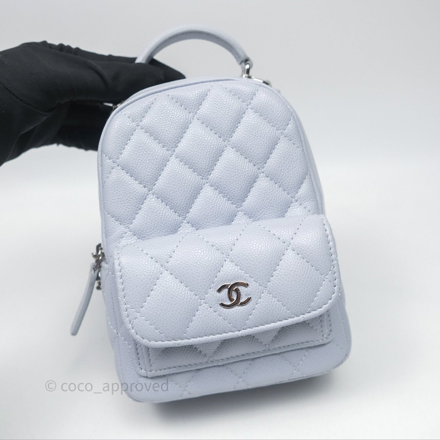 Chanel Classic Mini Backpack Light Blue Grey Caviar Silver Hardware
