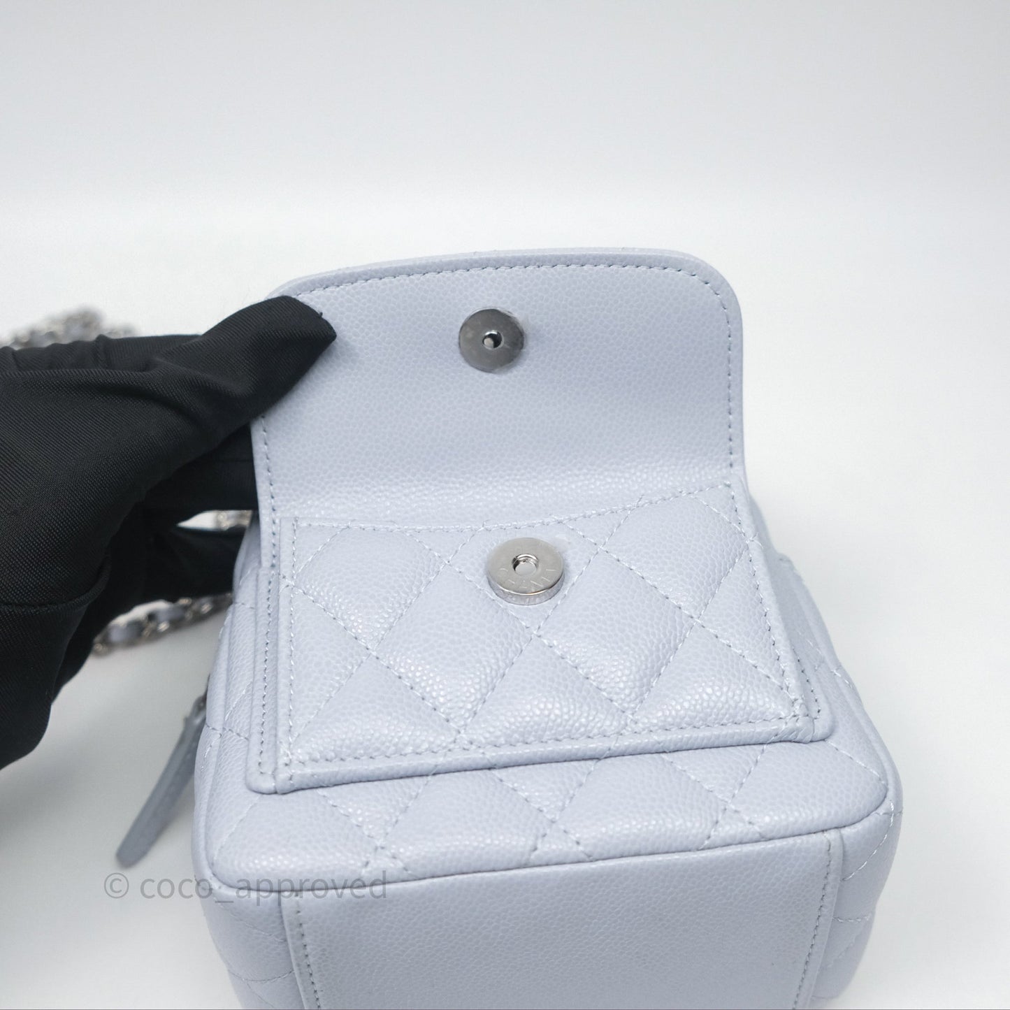 Chanel Classic Mini Backpack Light Blue Grey Caviar Silver Hardware
