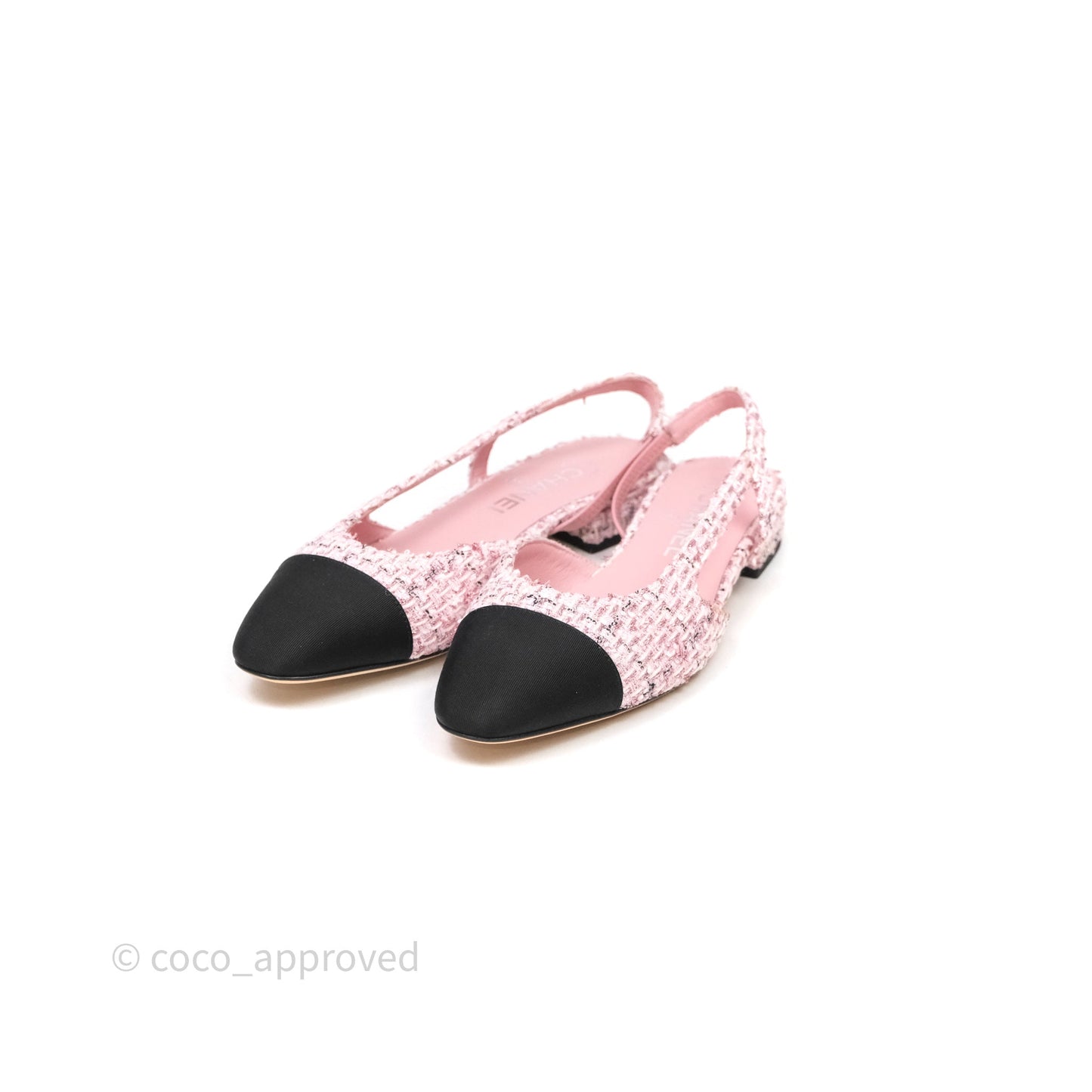 Chanel CC Slingback Flats Pink Tweed Size 37