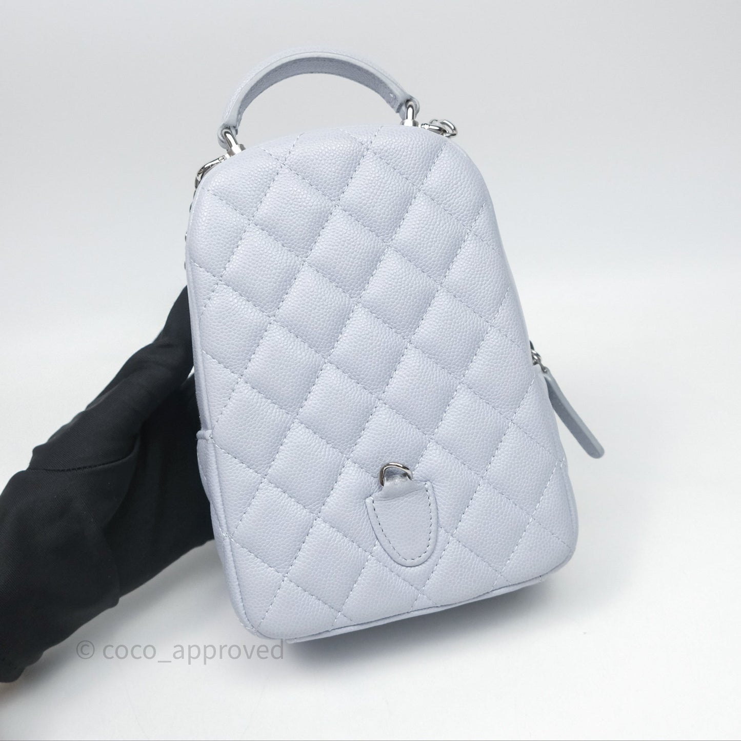 Chanel Classic Mini Backpack Light Blue Grey Caviar Silver Hardware