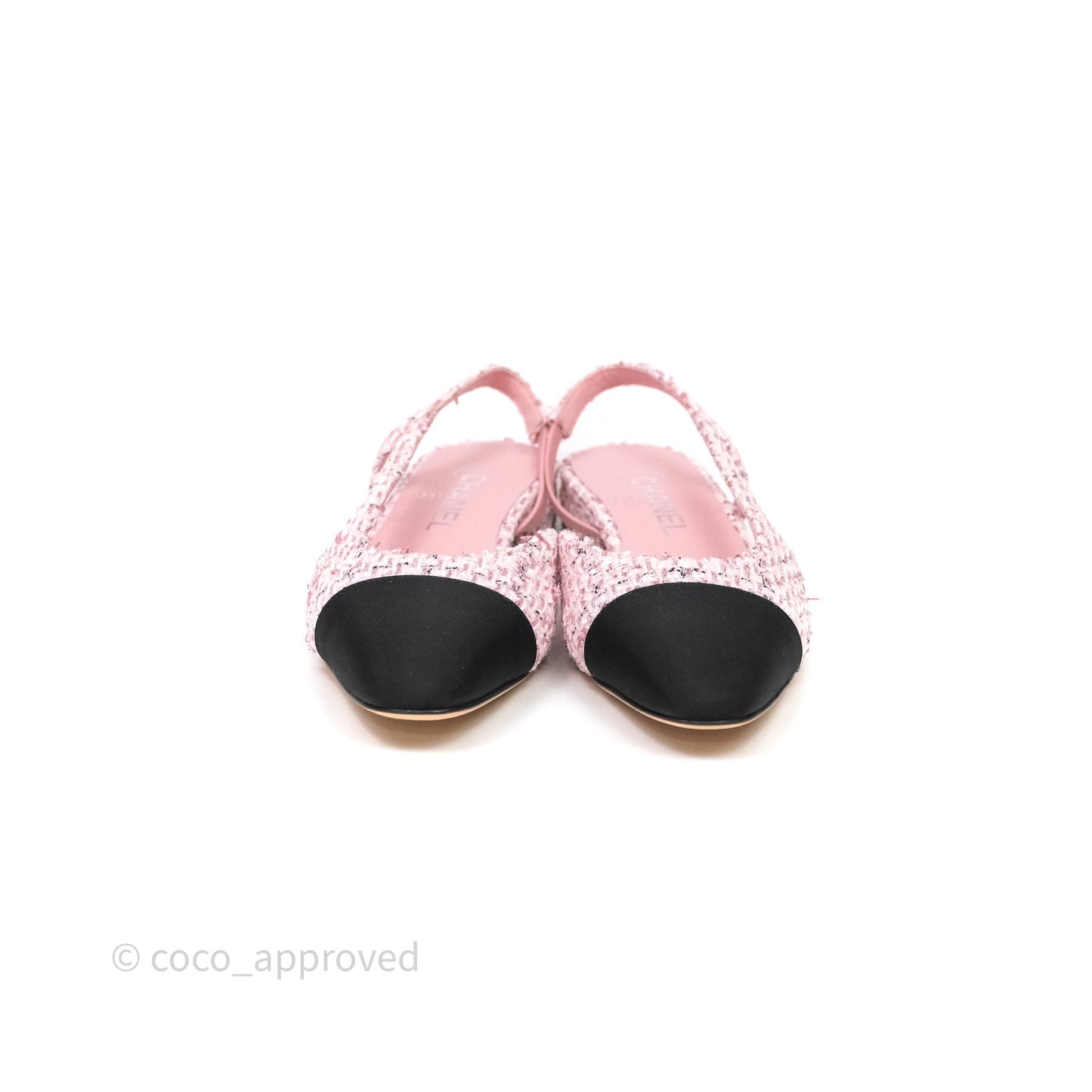Chanel CC Slingback Flats Pink Tweed Size 37