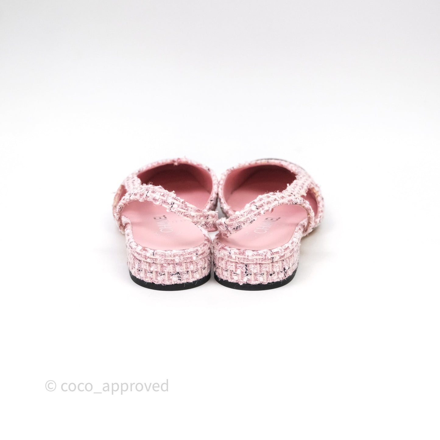 Chanel CC Slingback Flats Pink Tweed Size 37