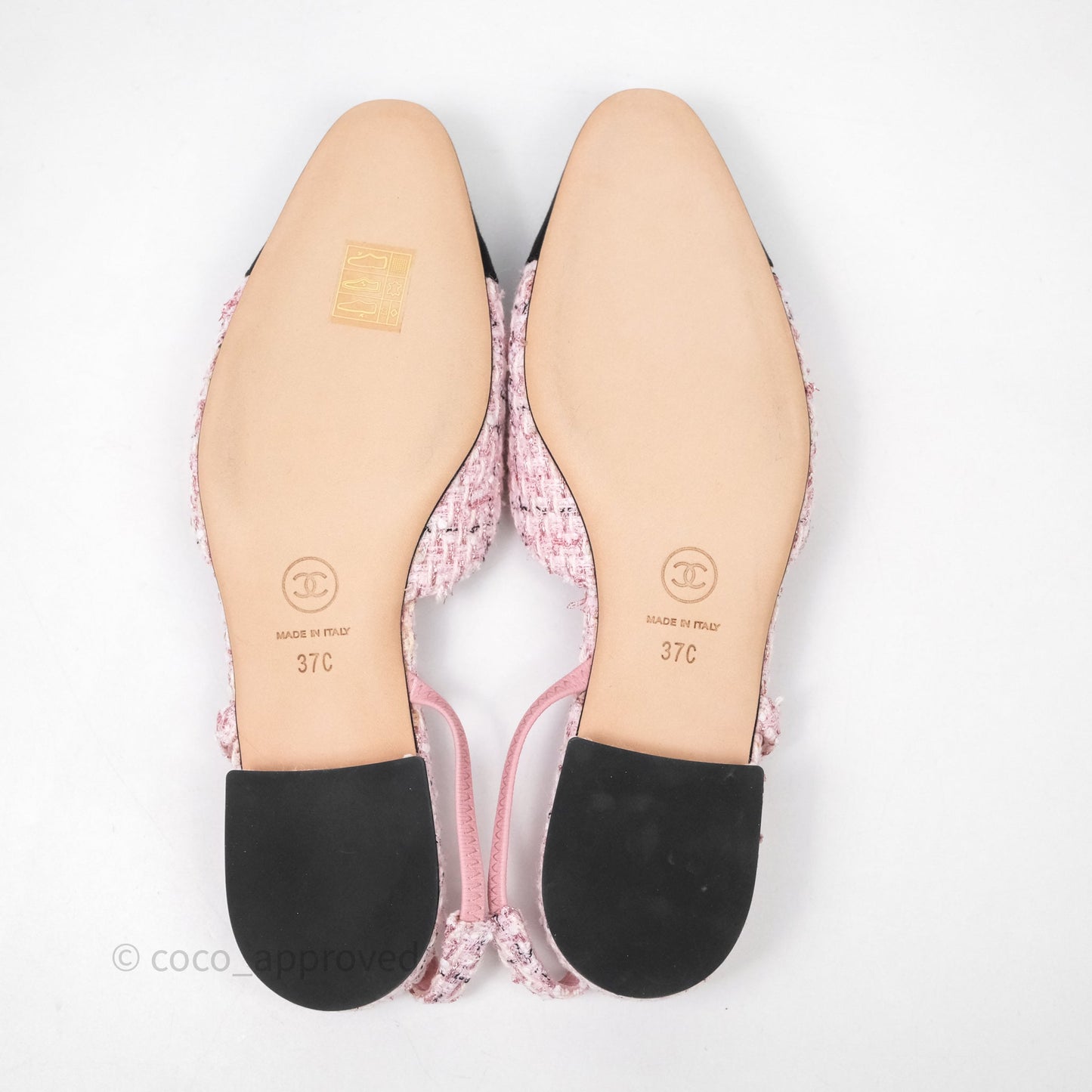 Chanel CC Slingback Flats Pink Tweed Size 37