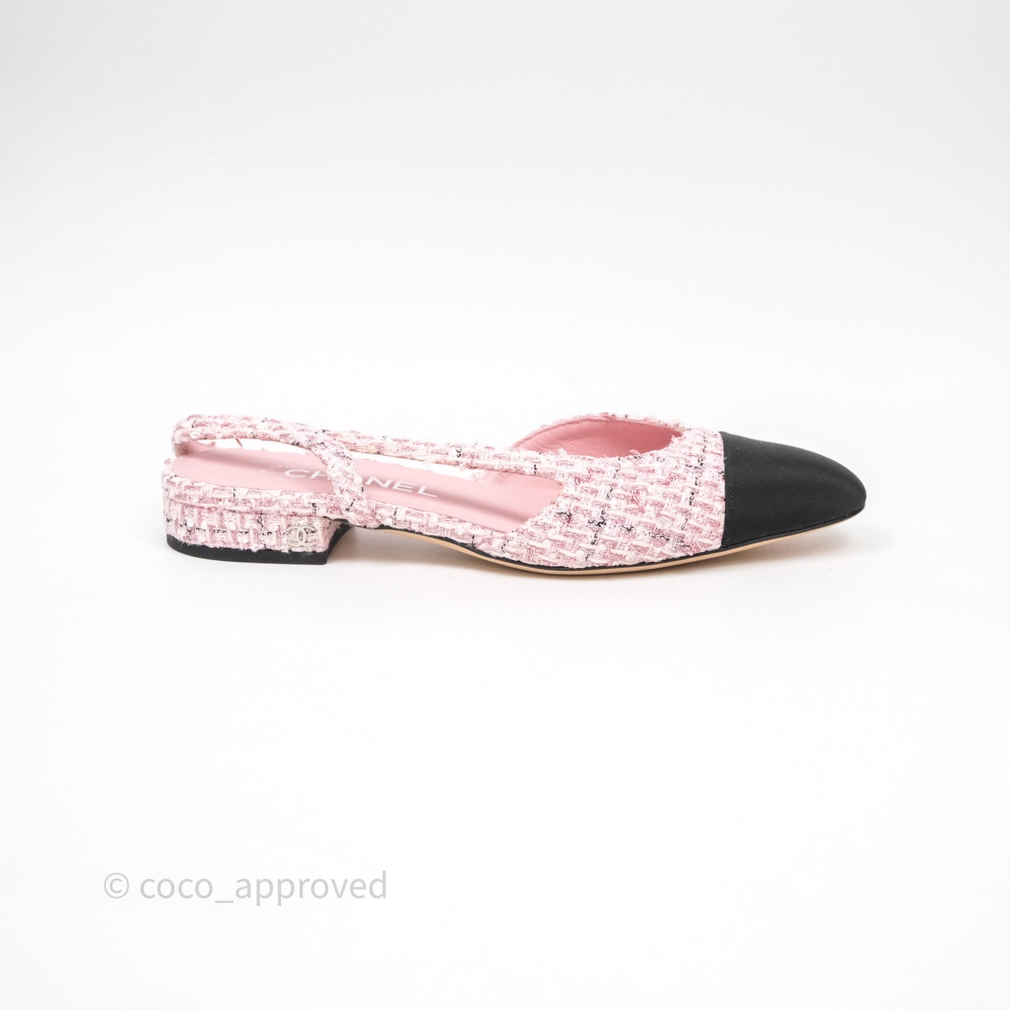 Chanel CC Slingback Flats Pink Tweed Size 37