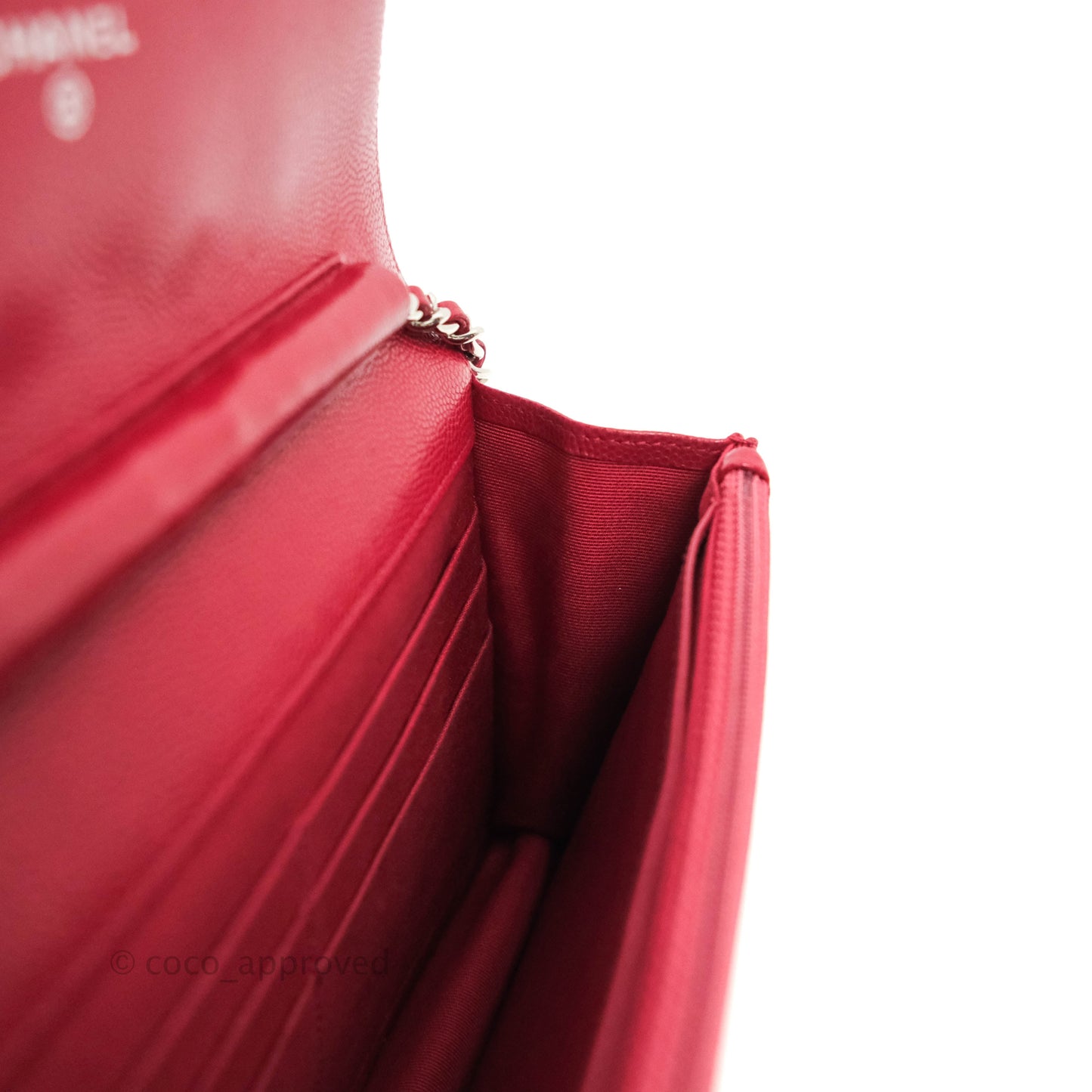 Chanel Quilted Wallet on Chain WOC Cherry Red Caviar Silver Hardware 18B