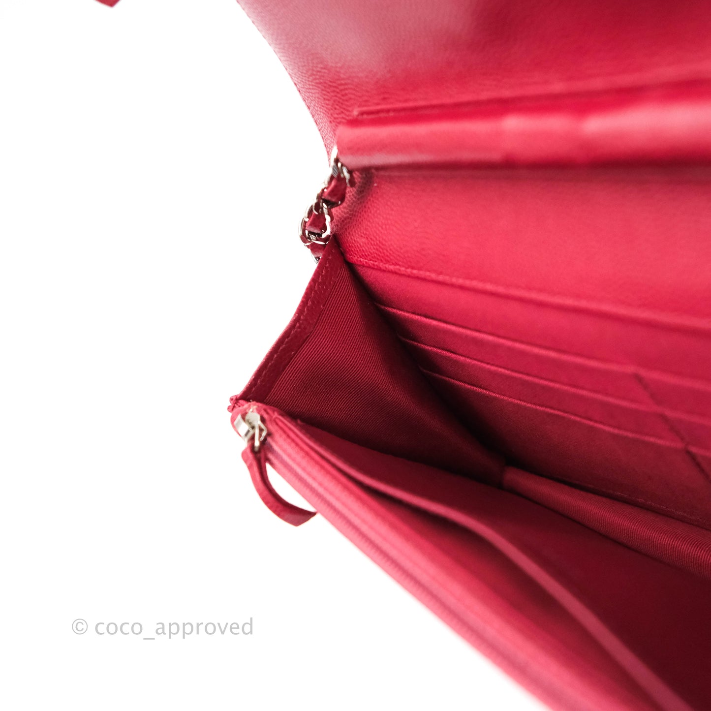 Chanel Quilted Wallet on Chain WOC Cherry Red Caviar Silver Hardware 18B