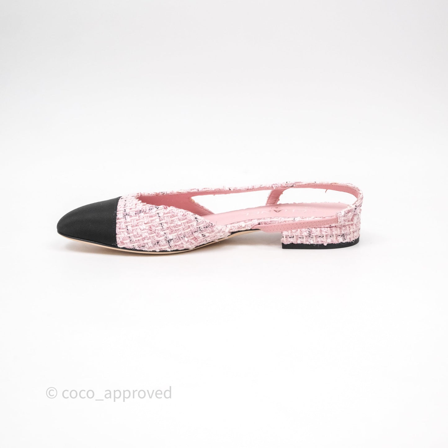 Chanel CC Slingback Flats Pink Tweed Size 37
