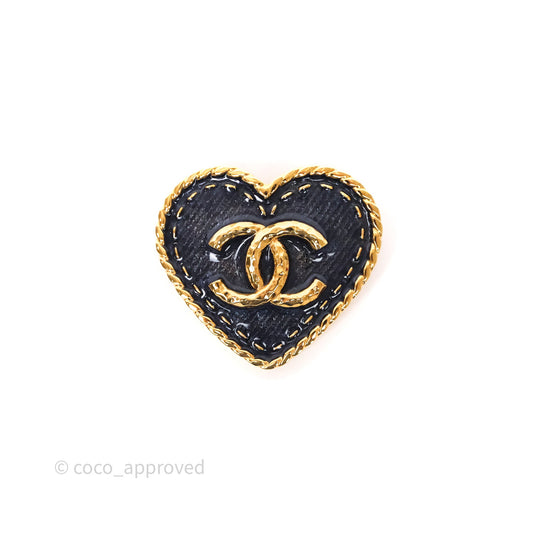 Chanel Denim Heart CC Brooch Gold Tone 24P