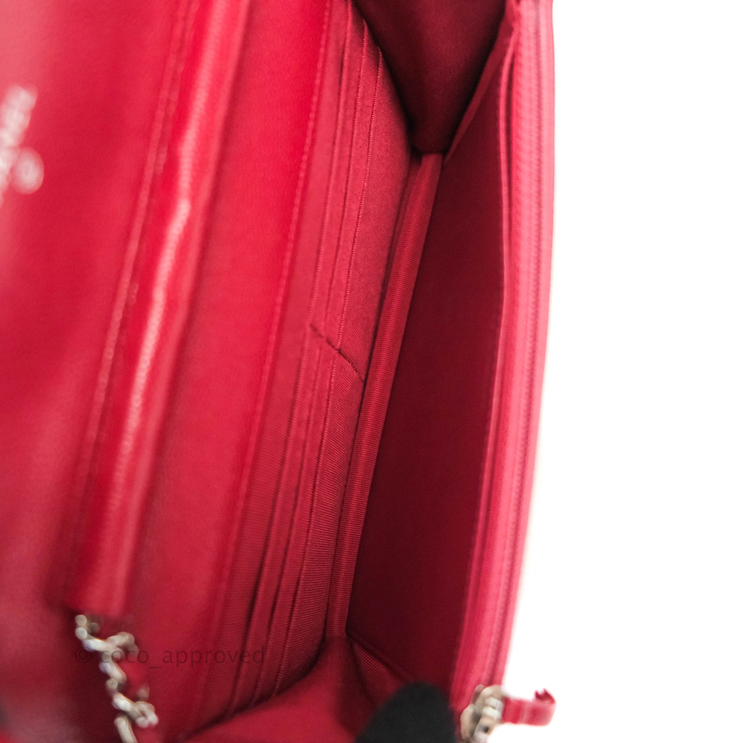 Chanel Quilted Wallet on Chain WOC Cherry Red Caviar Silver Hardware 18B