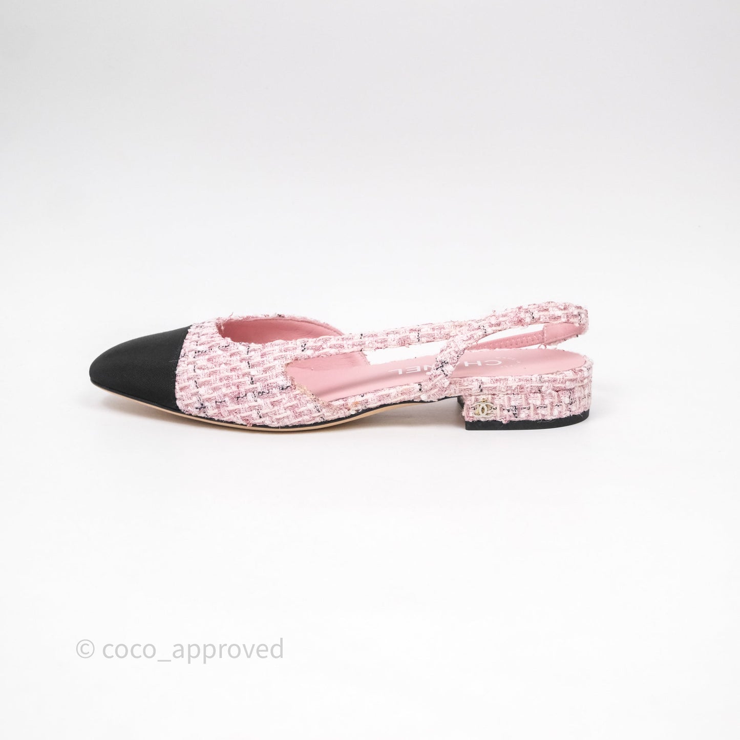Chanel CC Slingback Flats Pink Tweed Size 37
