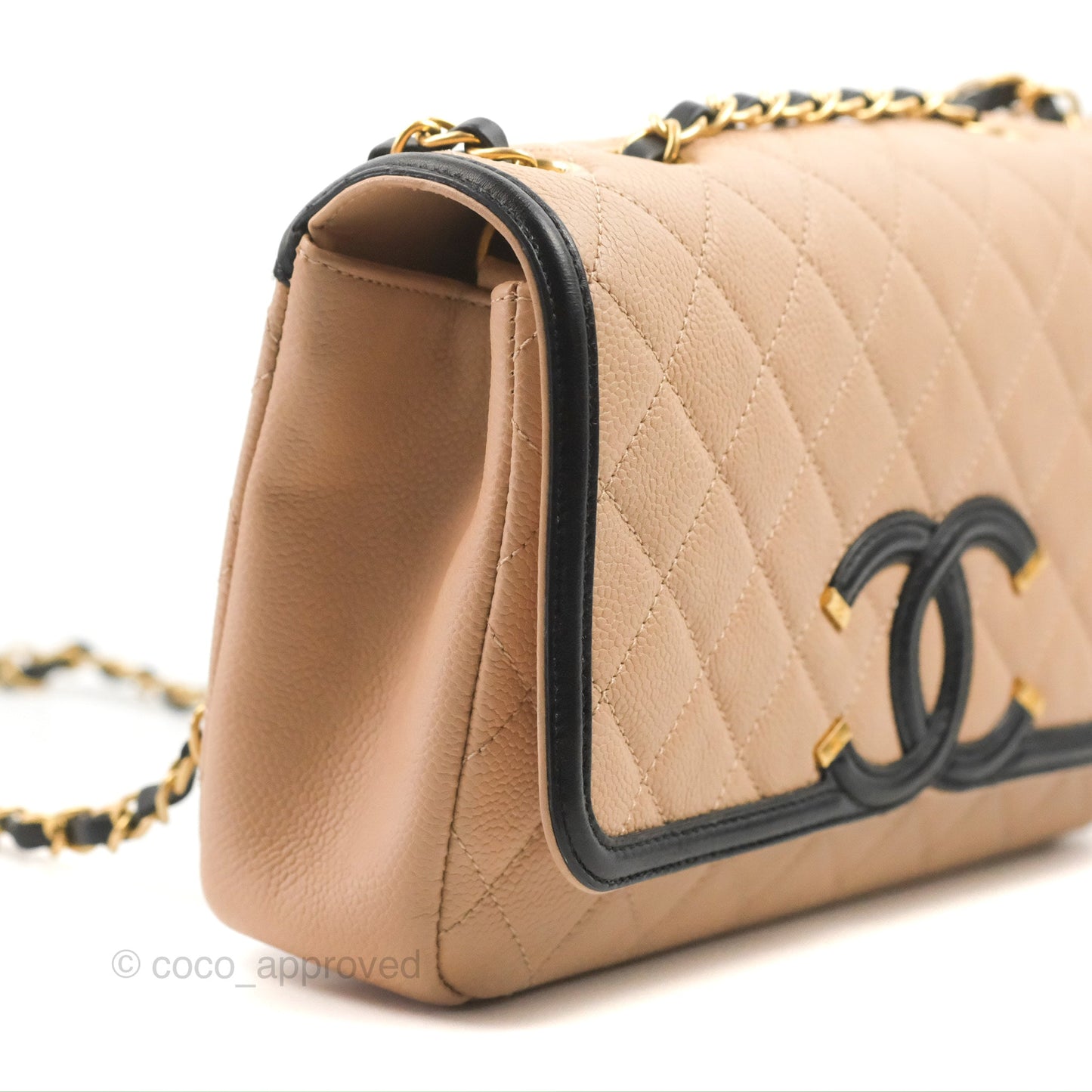 Chanel Quilted Medium CC Filigree Flap Beige Black Caviar