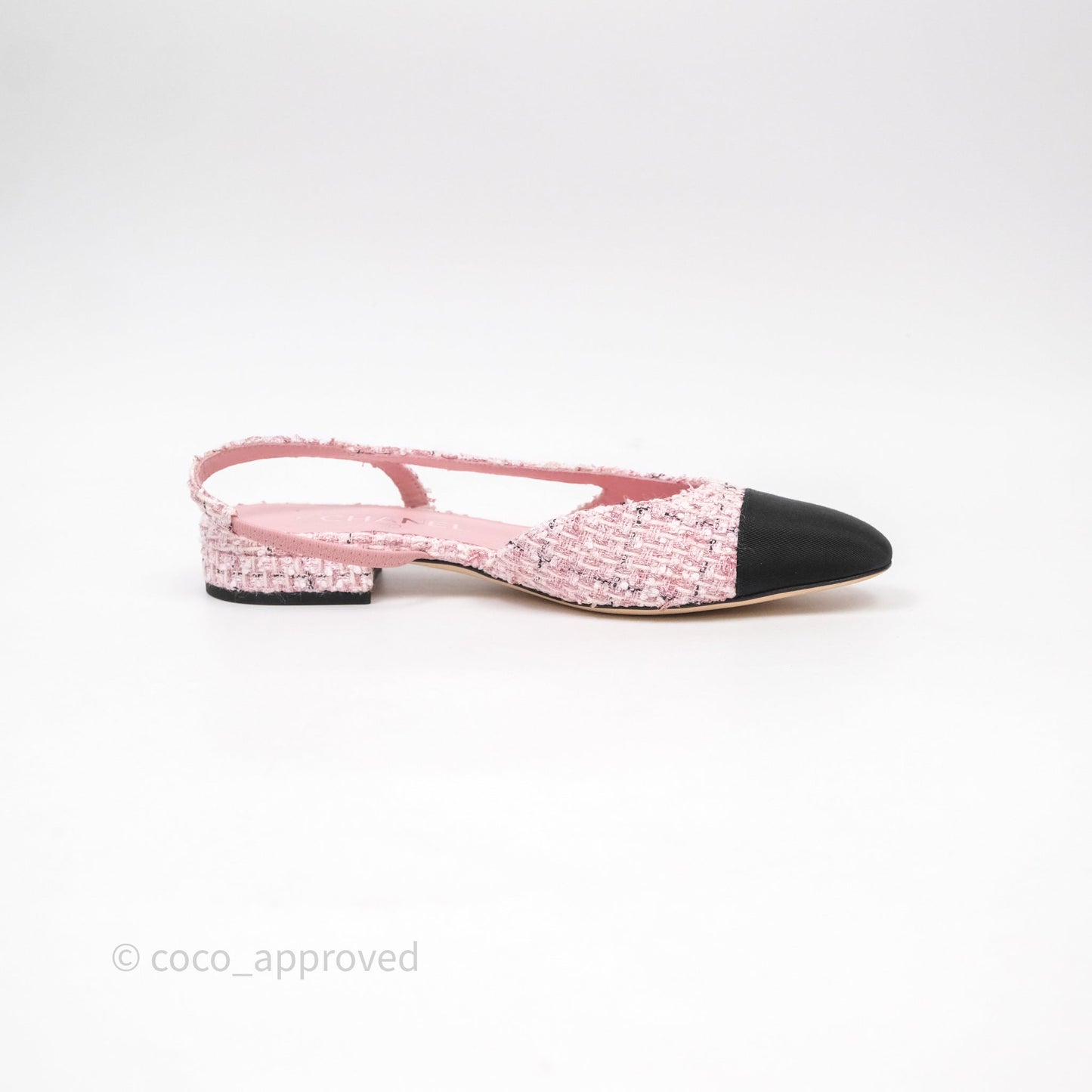 Chanel CC Slingback Flats Pink Tweed Size 37