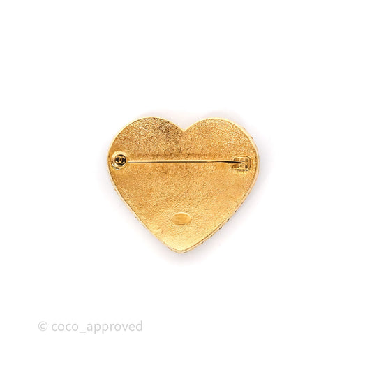 Chanel Denim Heart CC Brooch Gold Tone 24P