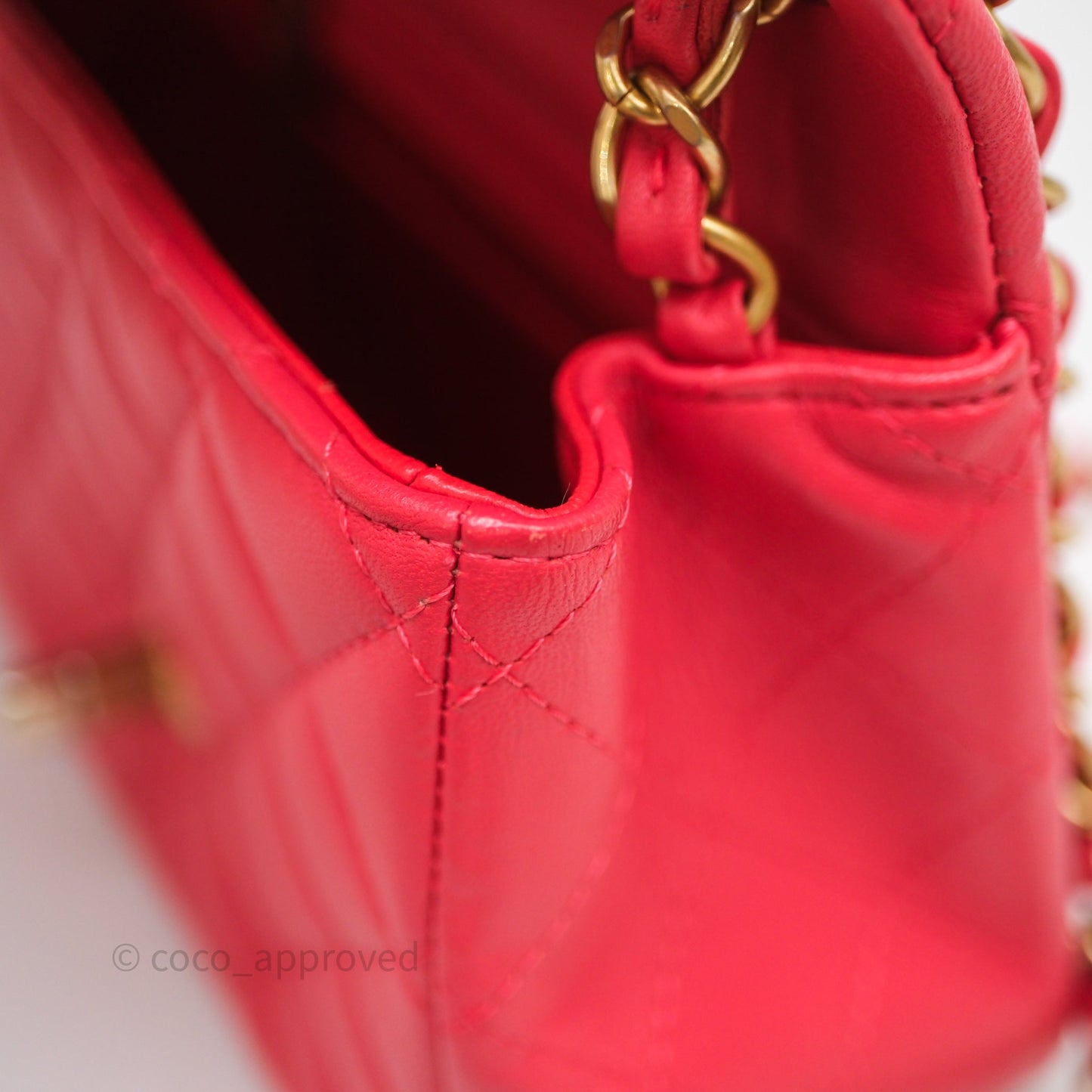 Chanel Mini Square Quilted Red Lambskin Aged Gold Hardware