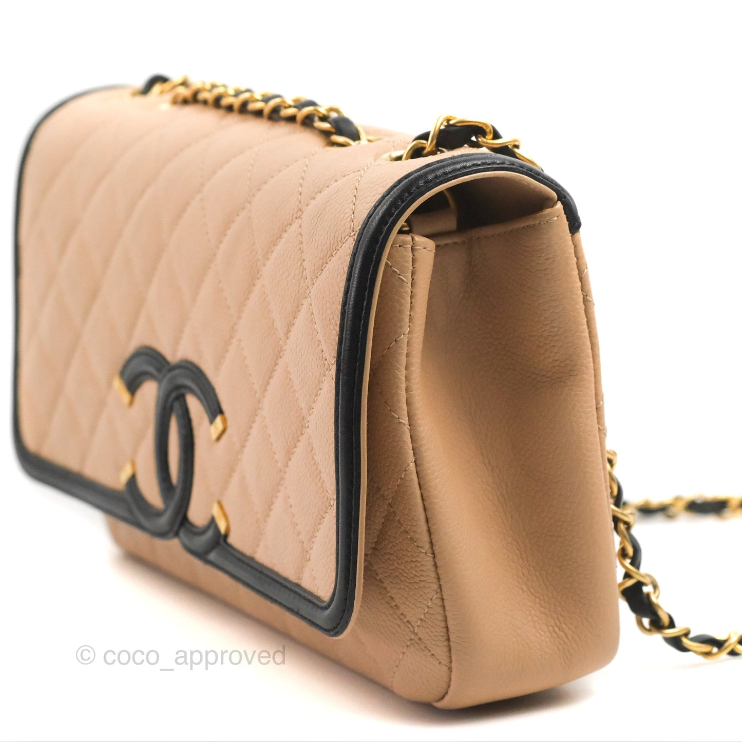 Chanel Quilted Medium CC Filigree Flap Beige Black Caviar
