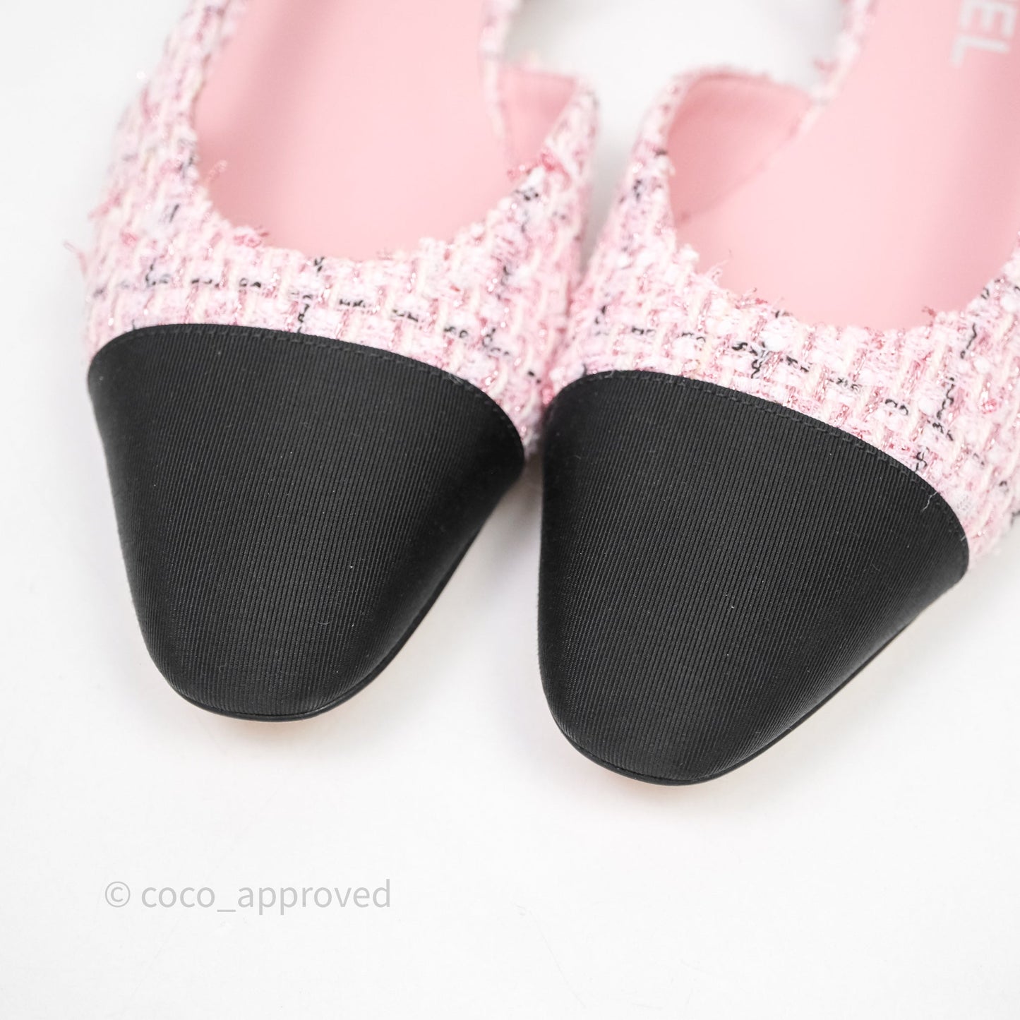 Chanel CC Slingback Flats Pink Tweed Size 37