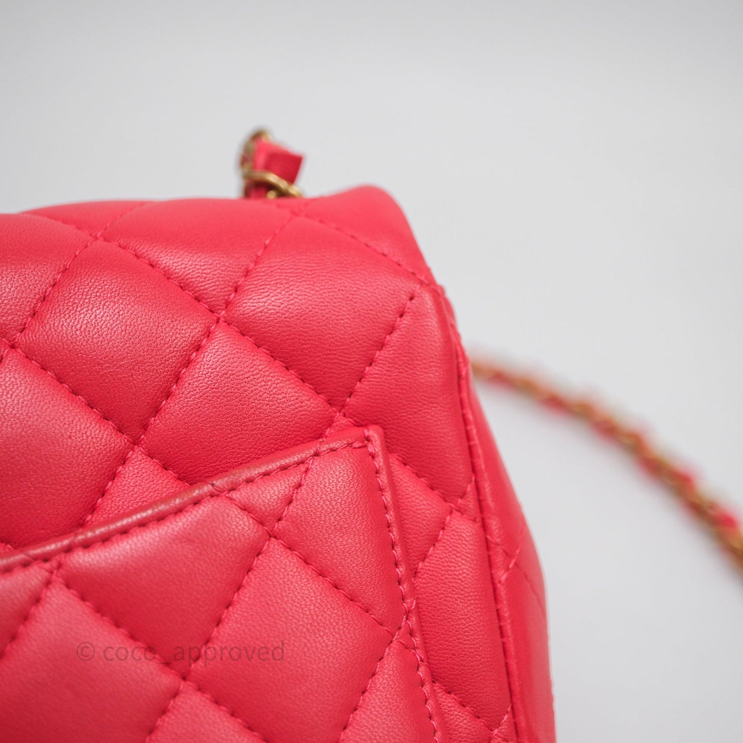 Chanel Mini Square Quilted Red Lambskin Aged Gold Hardware