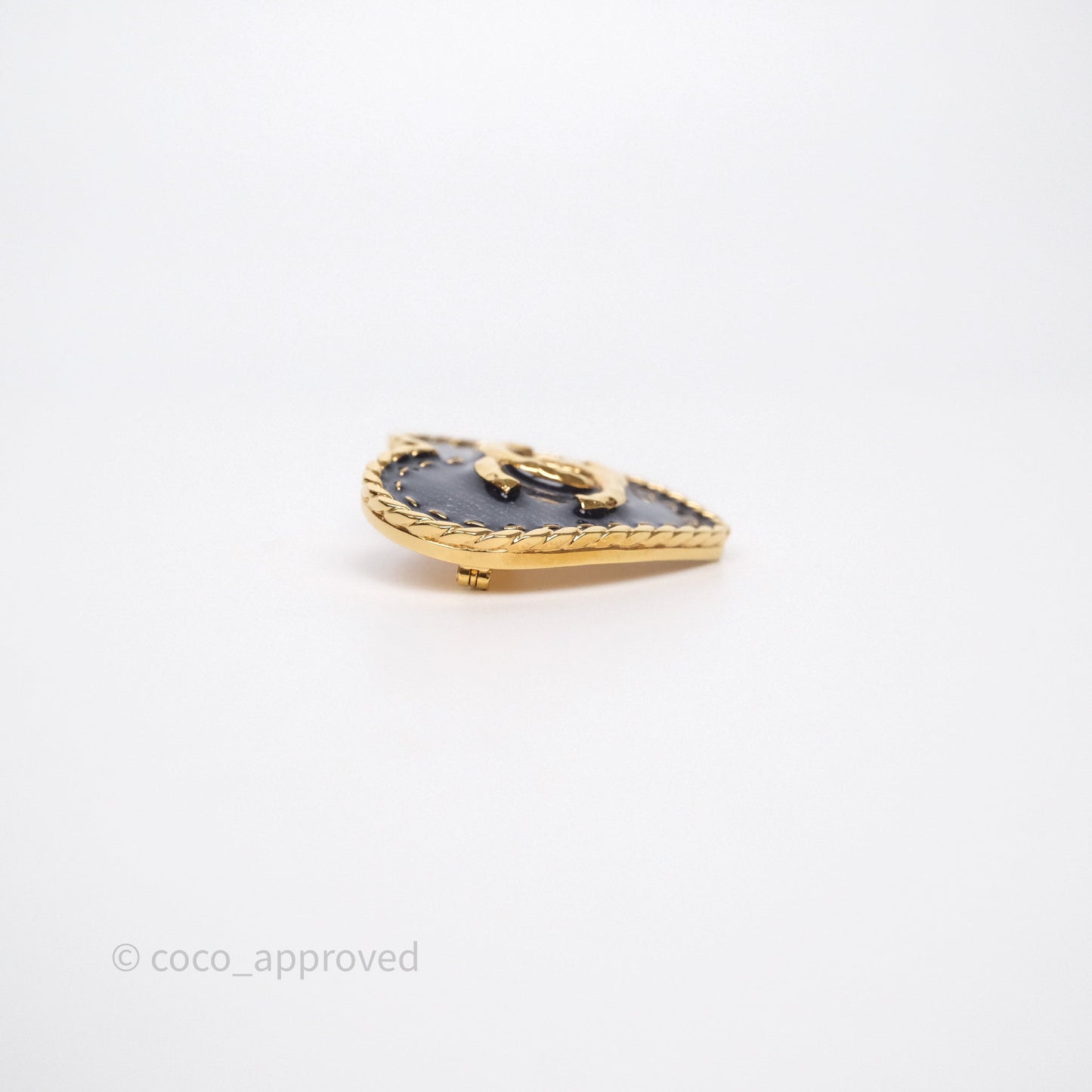 Chanel Denim Heart CC Brooch Gold Tone 24P