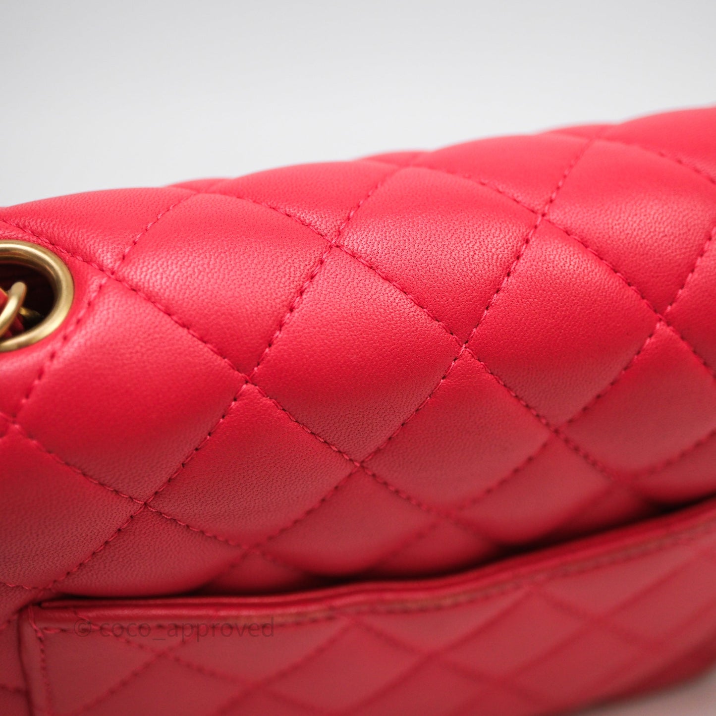 Chanel Mini Square Quilted Red Lambskin Aged Gold Hardware