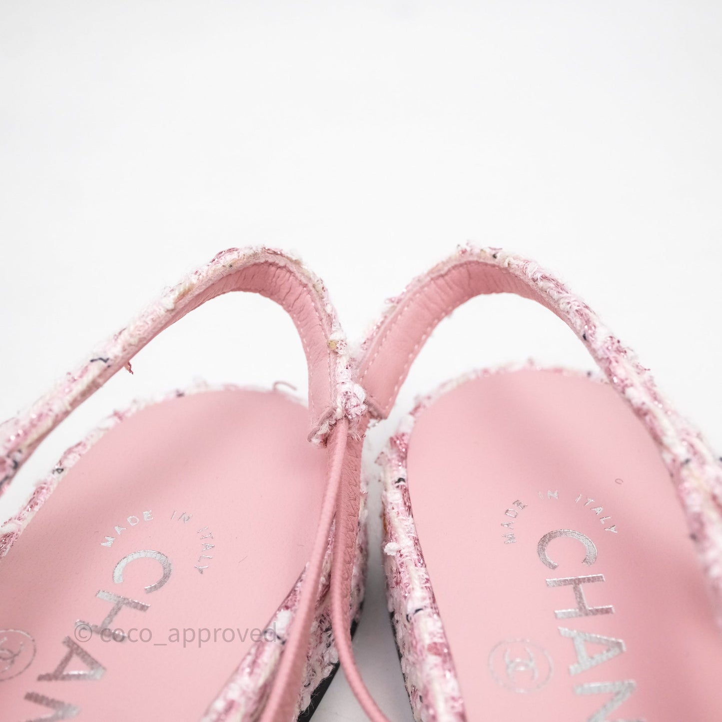 Chanel CC Slingback Flats Pink Tweed Size 37